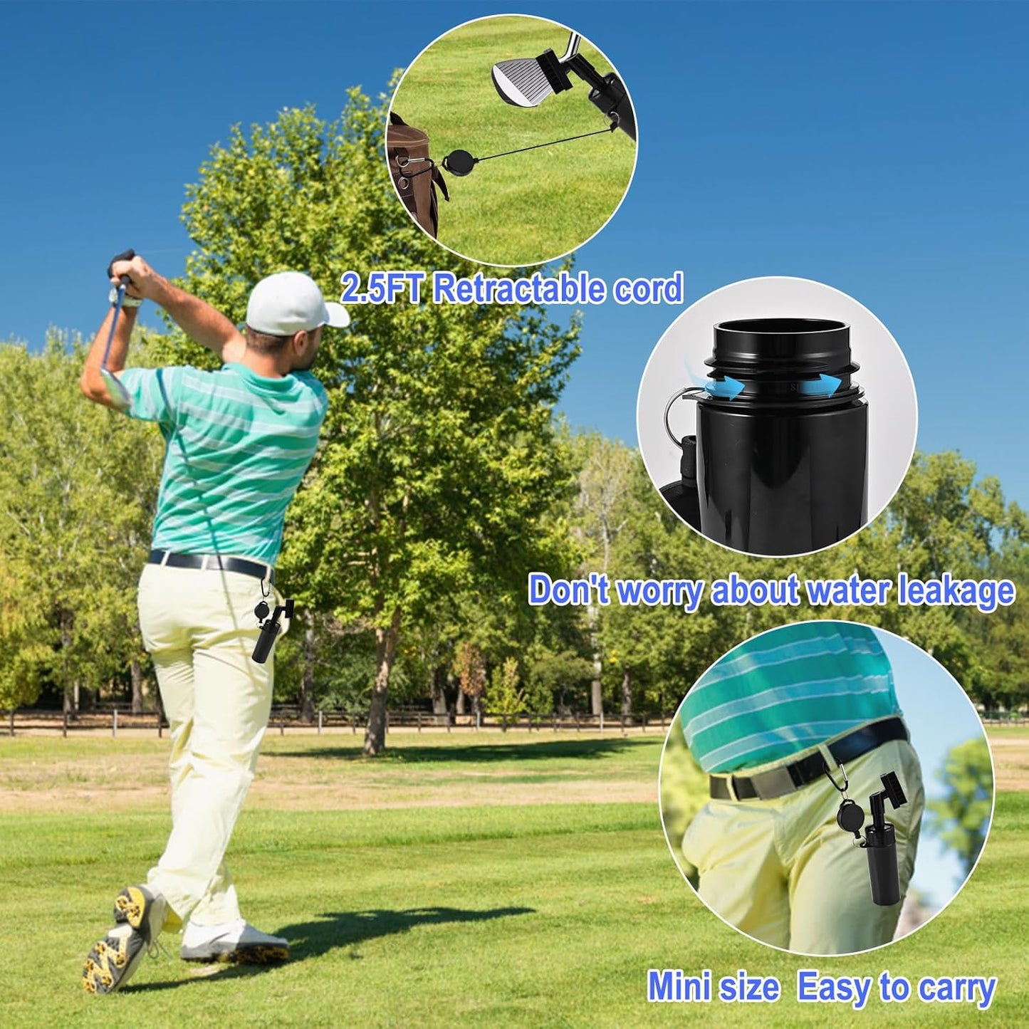 GOLDGE 10pcs Complete Golf Essentials Kit - Including Pro Club Brush Cleaner with Retainer Clip, Squeeze Water Bottle, Groove Sharpener & 8 Pcs Precision Ball Markers (4 Stencils & 4 Markers)