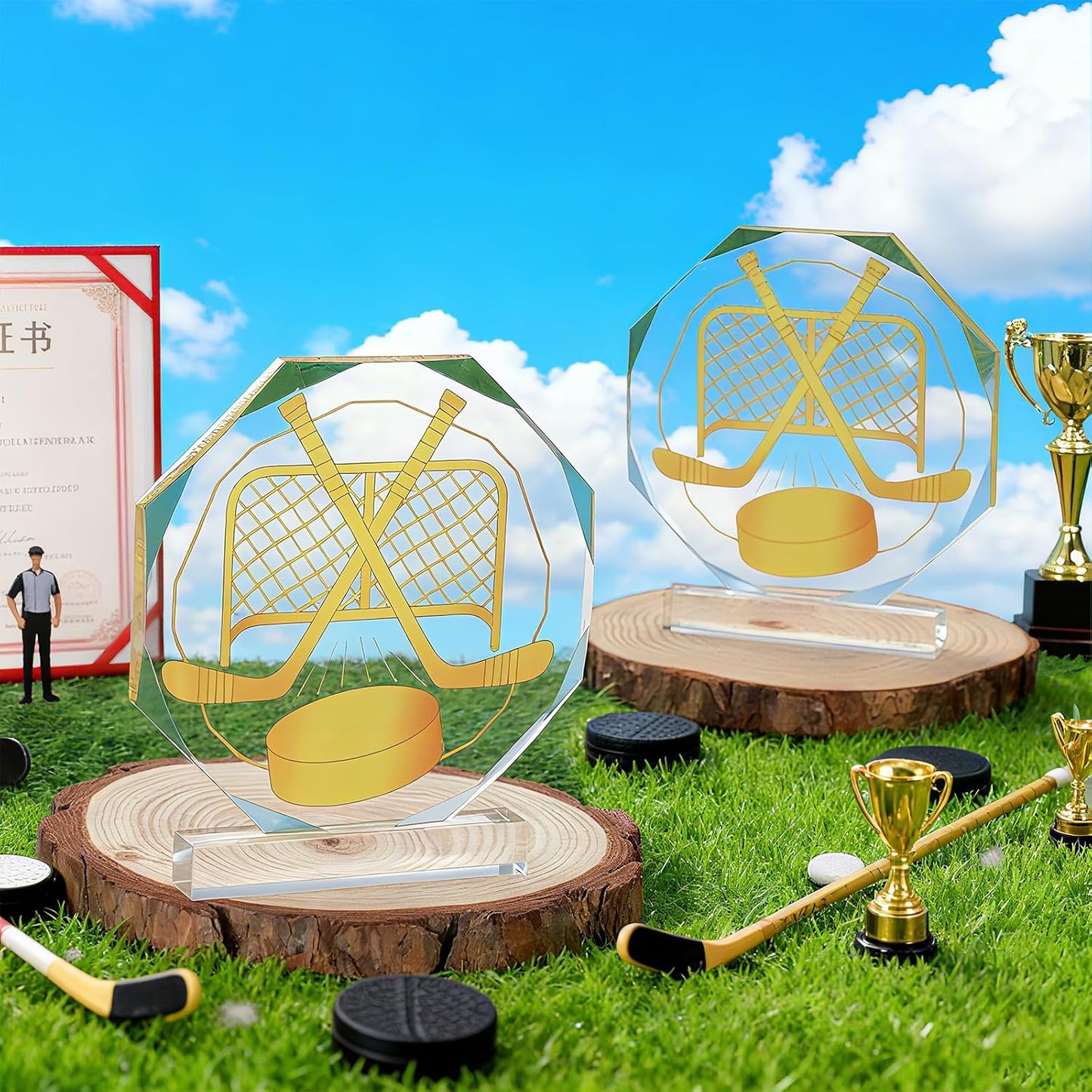 6 Pack Sports Trophy Acrylic Award Medals 4.72 x 4.72 Inch Sports Contest Trophies Bulk Plaques Team Prize Gift Trophies for Competition