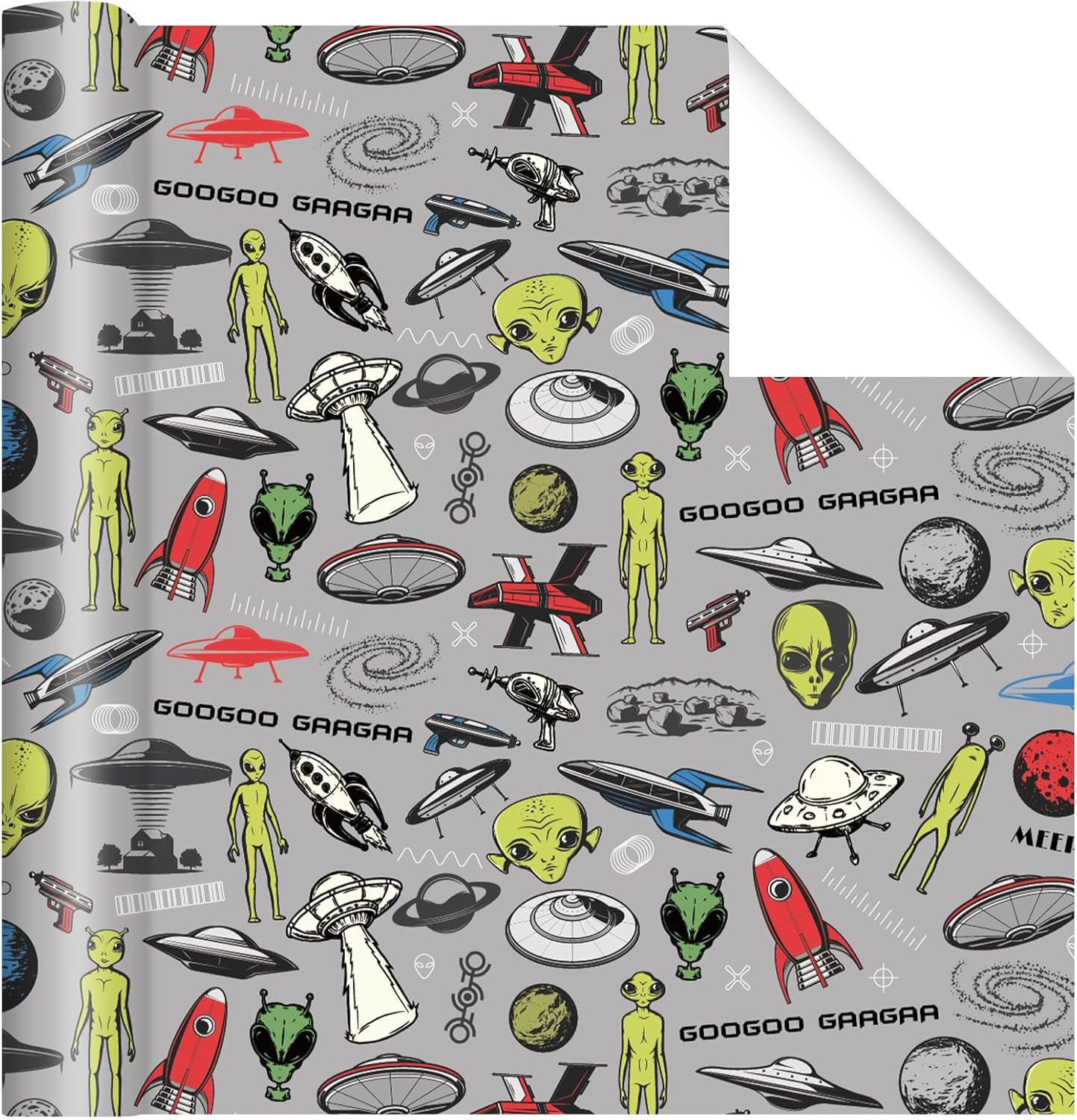 Alien Wrapping Paper Roll - 17Inch x16.4Feet - Fun Space UFO Gift Wrap Funny Wrapping Paper for Sci-Fi Parties,Birthdays,Celebrations