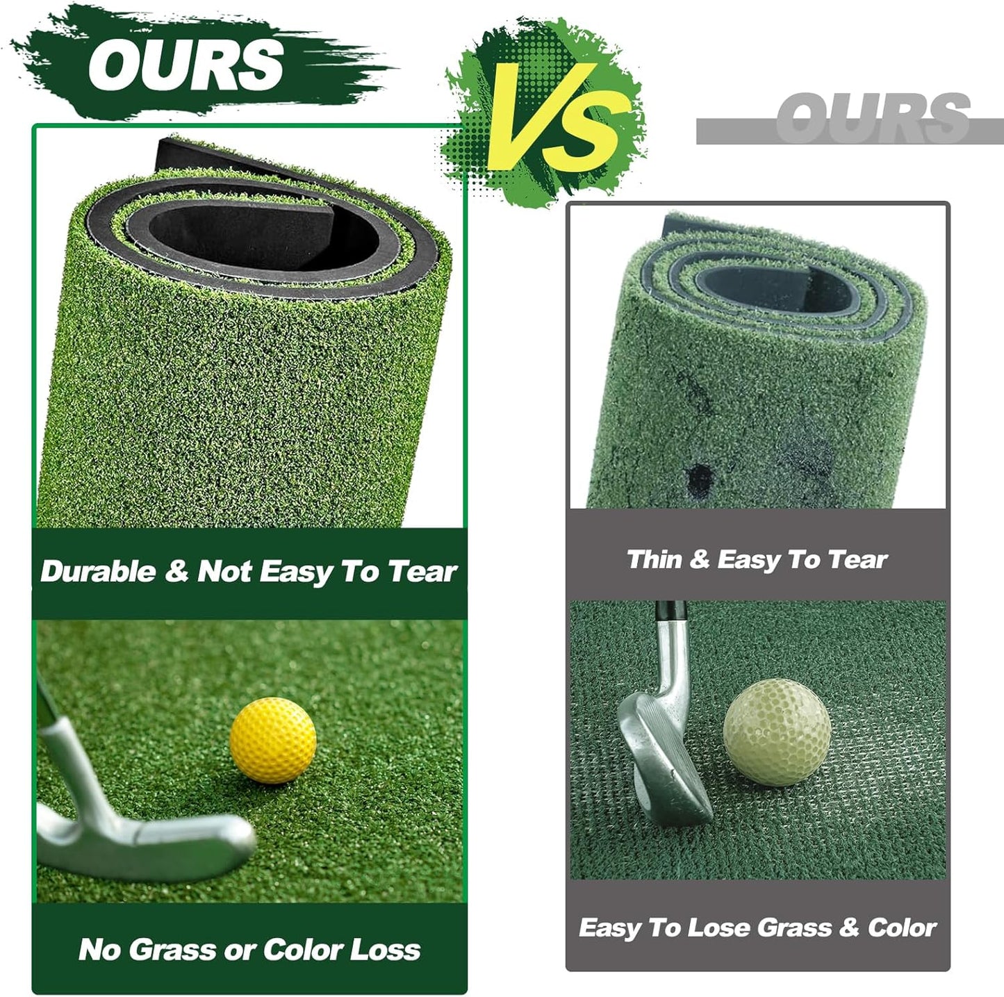 LIBERRWAY Thicken Golf Mat, 5x4ft Practice Turf, Indoor/Outdoor, Training Aid with 9 Golf Balls