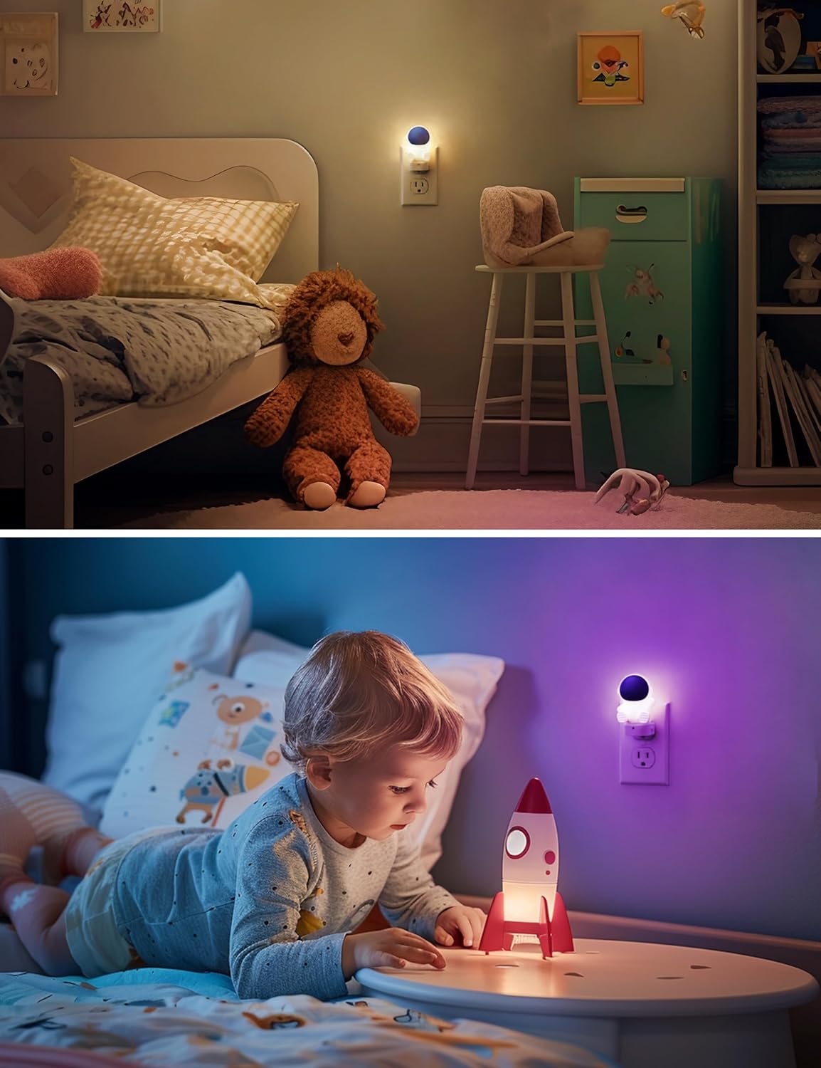 L LOHAS LED Night Light for Kids, 3D Space Night Light Plug in, Dusk to Dawn Nursery Night Lights, RGB+Soft White 3000K, 3 Lighting Modes, Room Decor, Children