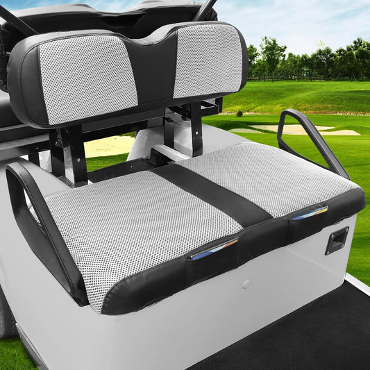 EZGO TXT Seat Cover, Golf Cart Front Seat Cover Fit for EZGO TXT 1994-2013 OEM Ordinary Seat Cushion, Breathable Polyester Mesh Cloth and Leather Combination Appearance, No Need Detaching Armrests