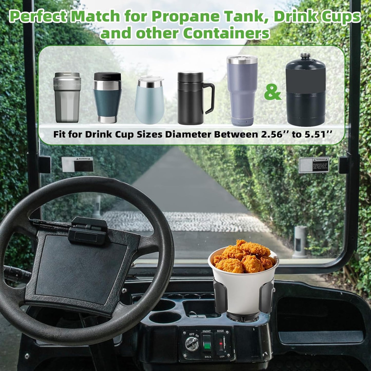 Golf Cart Propane Heater Holder, Cup Holder, for 1lb Tank & Water Bottle, Adjustable for All Drinks, Universal Compatible with EZGO Club Car Yamaha, Firmly & Easy to Use