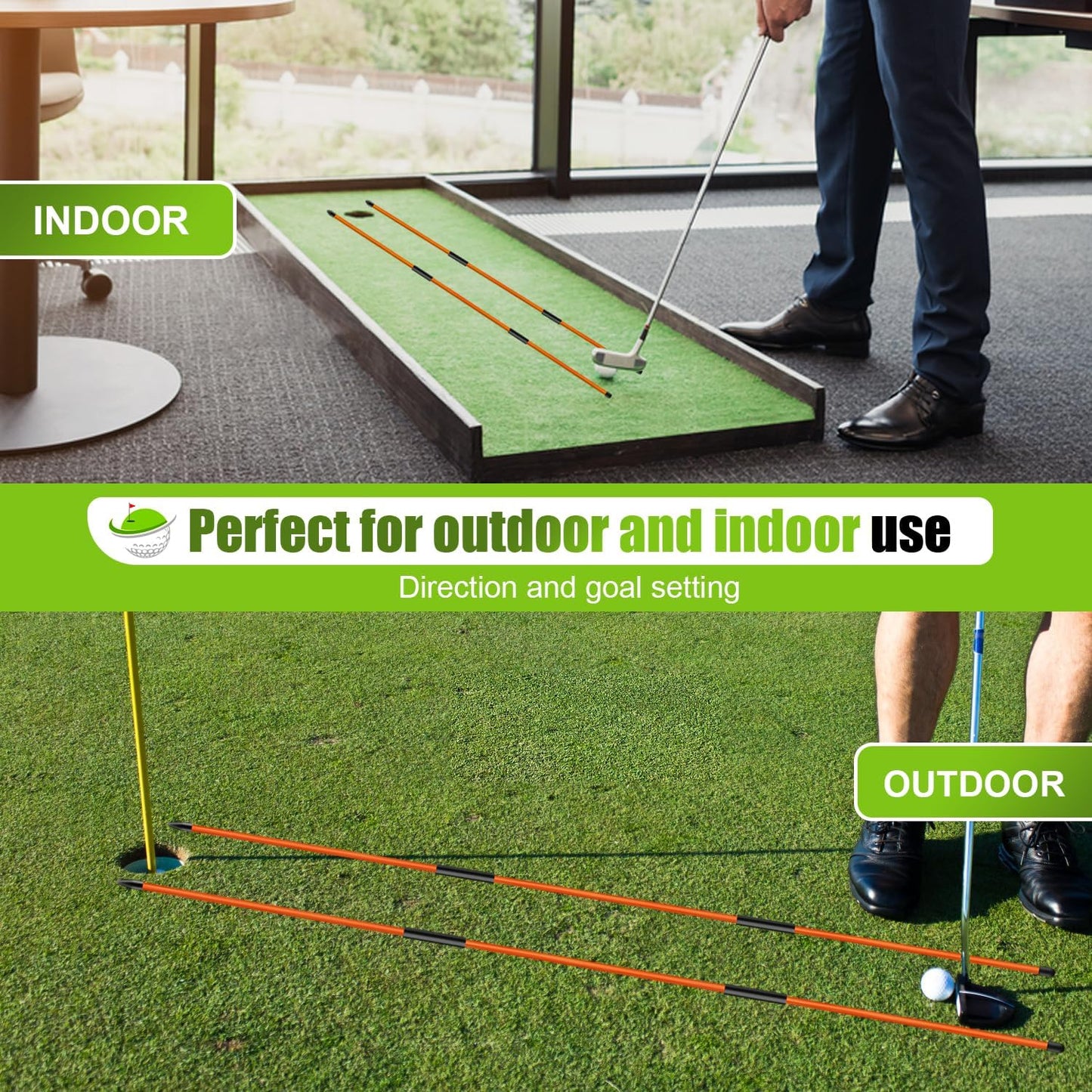 Golf Alignment Sticks 2 Pack, 48″Collapsible Practice Rods for Aiming/Putting, Golf Training Aid for Swing Trainer with Clear Tube Case, Foldable Training Rods with 10 Golf Tees