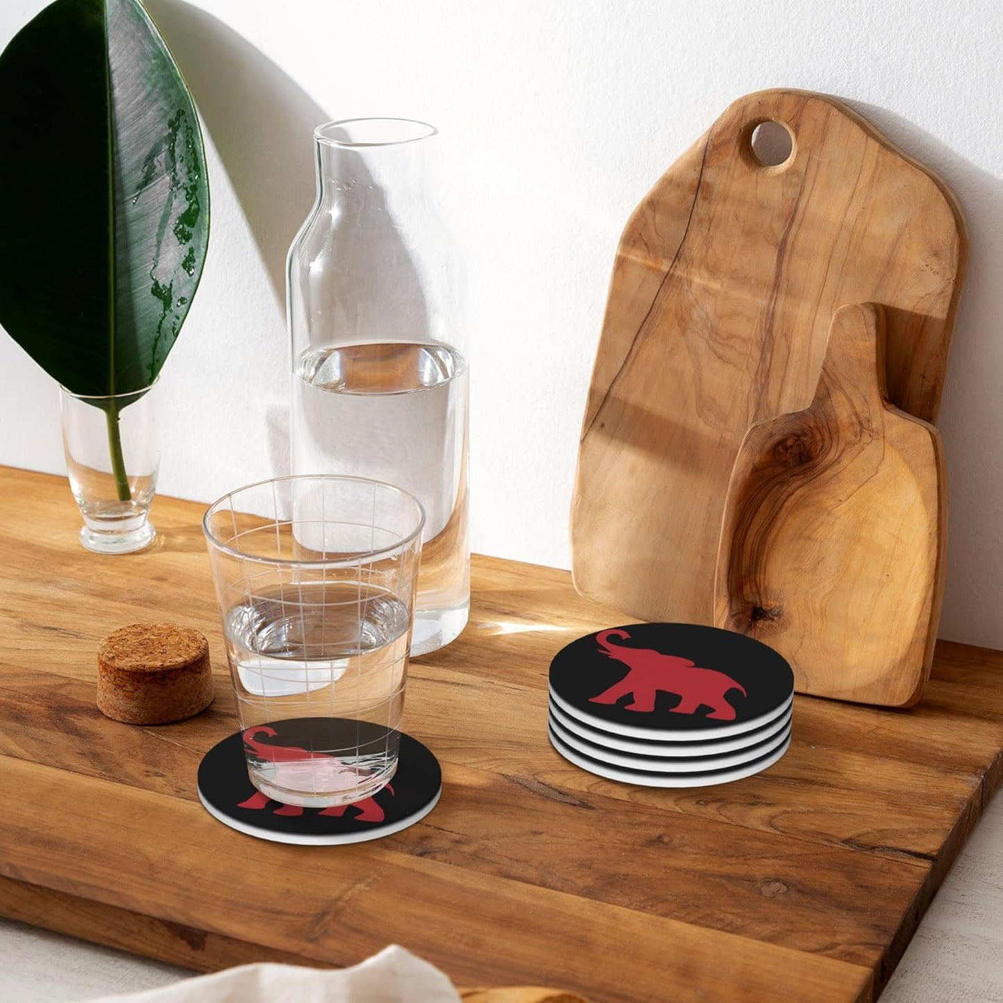 Elephant Coasters for Drinks Set of 4, Absorbent Ceramic Drink Coasters for Coffee Table Wooden Table Cup Bar, 4 Inches