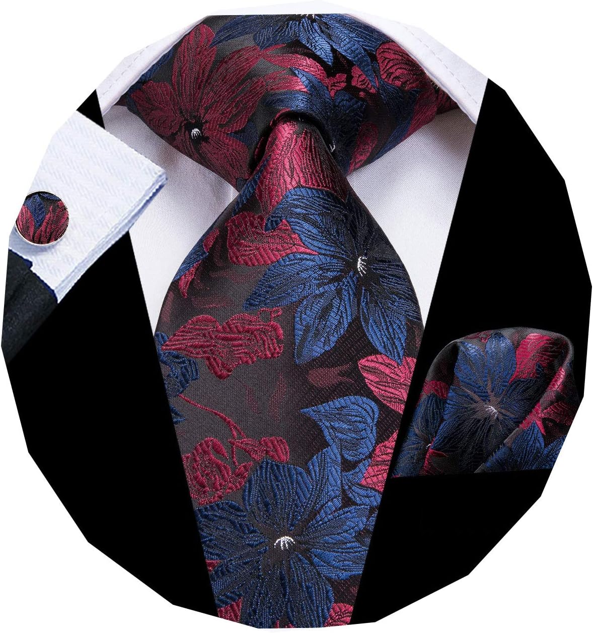 Dubulle Mens Paisley Striped Tie WOVEN Necktie for Men and Handkerchief Cufflinks Set Wedding Formal Business