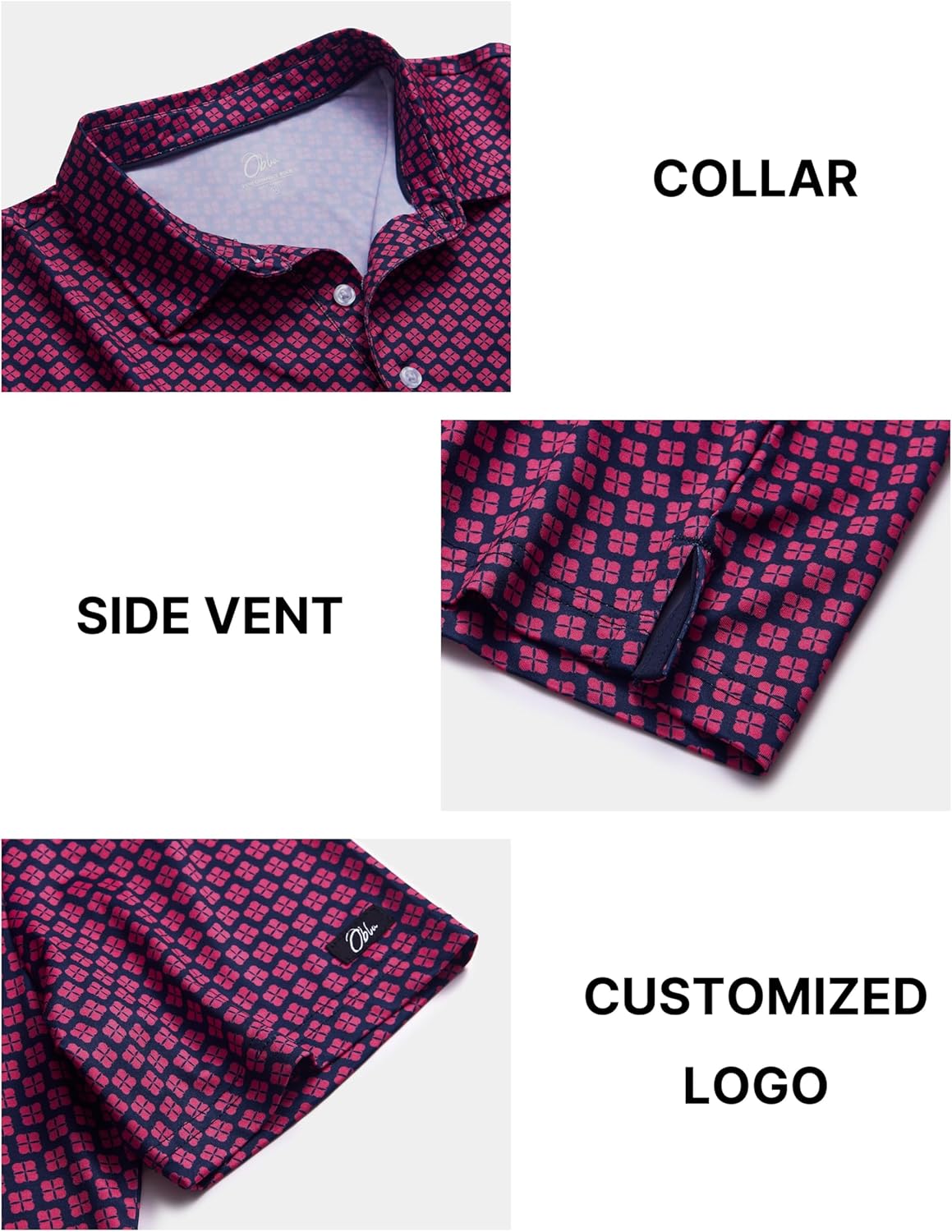 Obla Mens Golf Polo Shirts Short Sleeve Dry Fit Performance Moisture Wicking Casual Print Collared Golf Shirts for Men