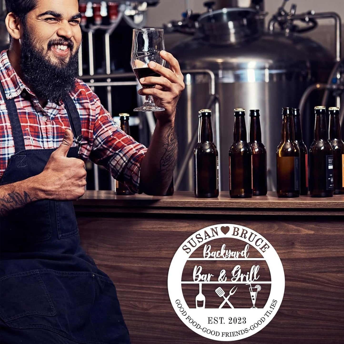 Custom Bar and a Grill Metal Sign, Personalized Bar Sign, Personalized Grill Sign,Man Cave, Club, Custom Metal Bar Decor,Backyard Patio Kitchen for BBQ Outside Wall Decor