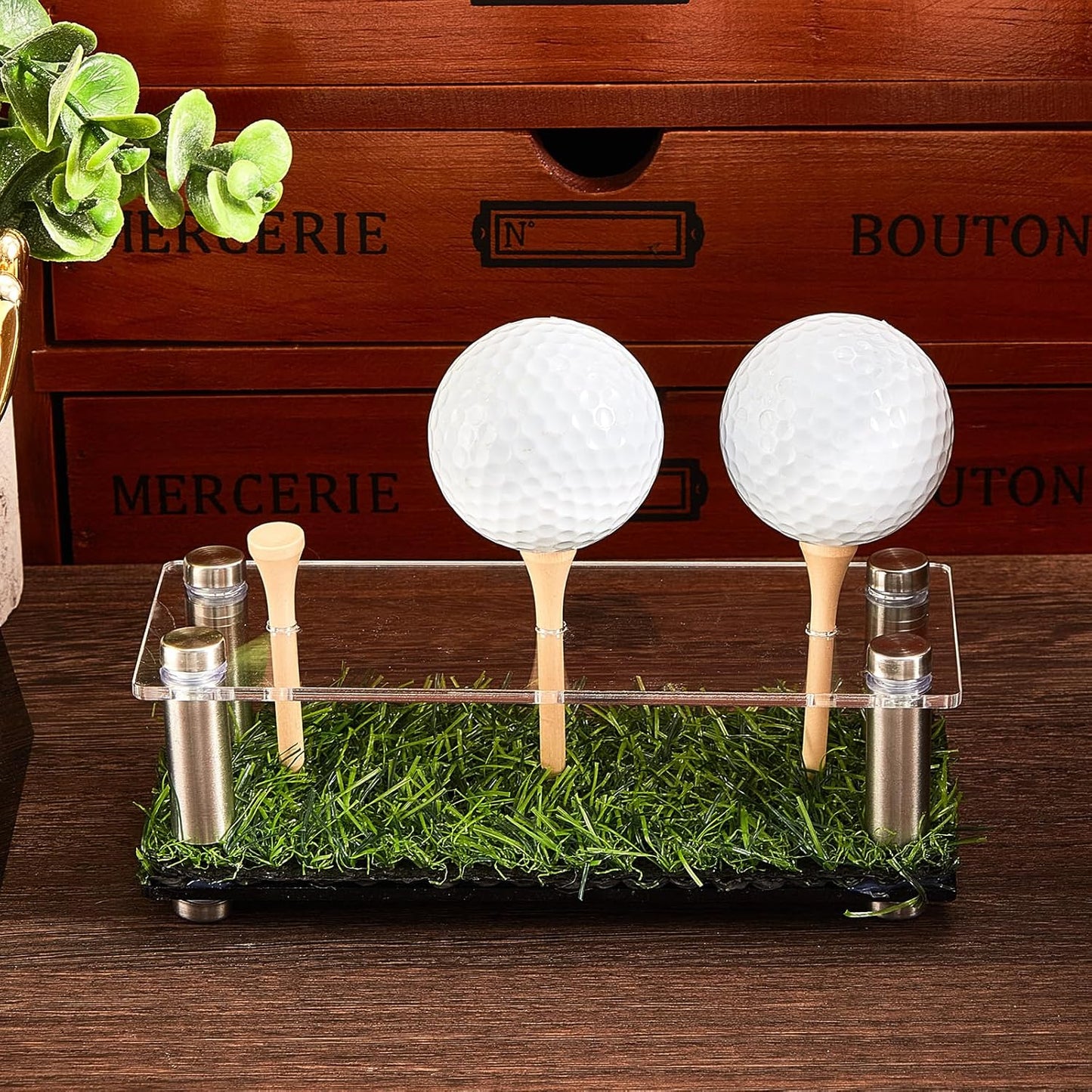 Menkxi Acrylic Metal Golf Ball Holder Display Case with Black Base and Turf Golf Ball Stand Display Box for Golf Decoration(5.91 Inch)