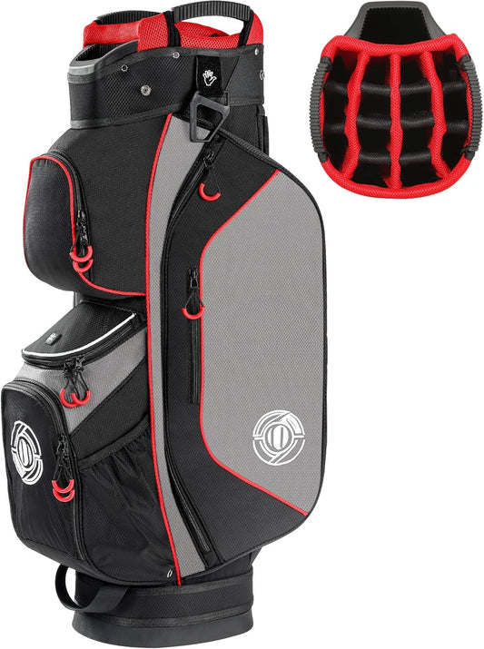 Golf Cart Bag, 15 Way Top Lightweight Golf Bag, Golf Club Cart Bags for Men Women with Full-Length Dividers, Dedicated Putter Well, Rain Cover Black and Red