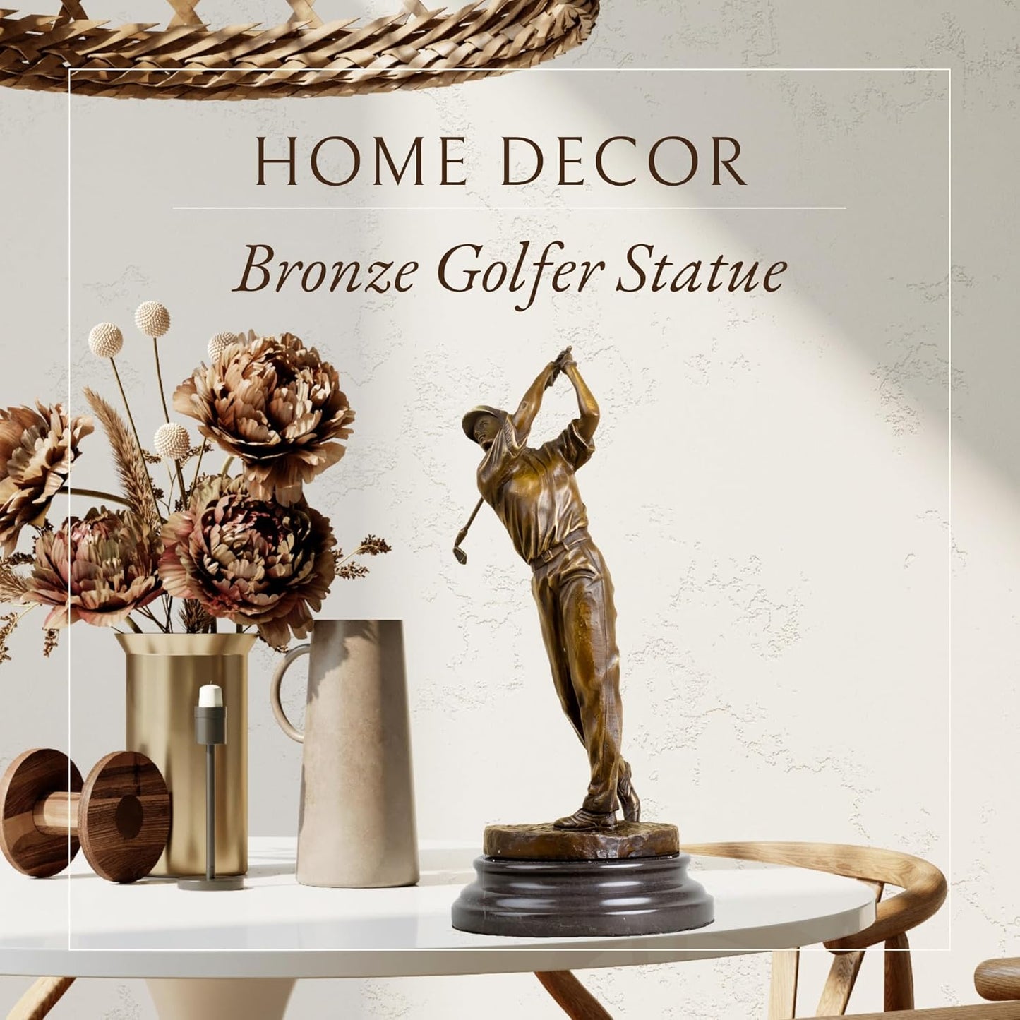 13.2" Bronze Golfer Statue, Golf Figurines Bronze Statues and Sculptures Handmade Art Collectible for Home Office Decor