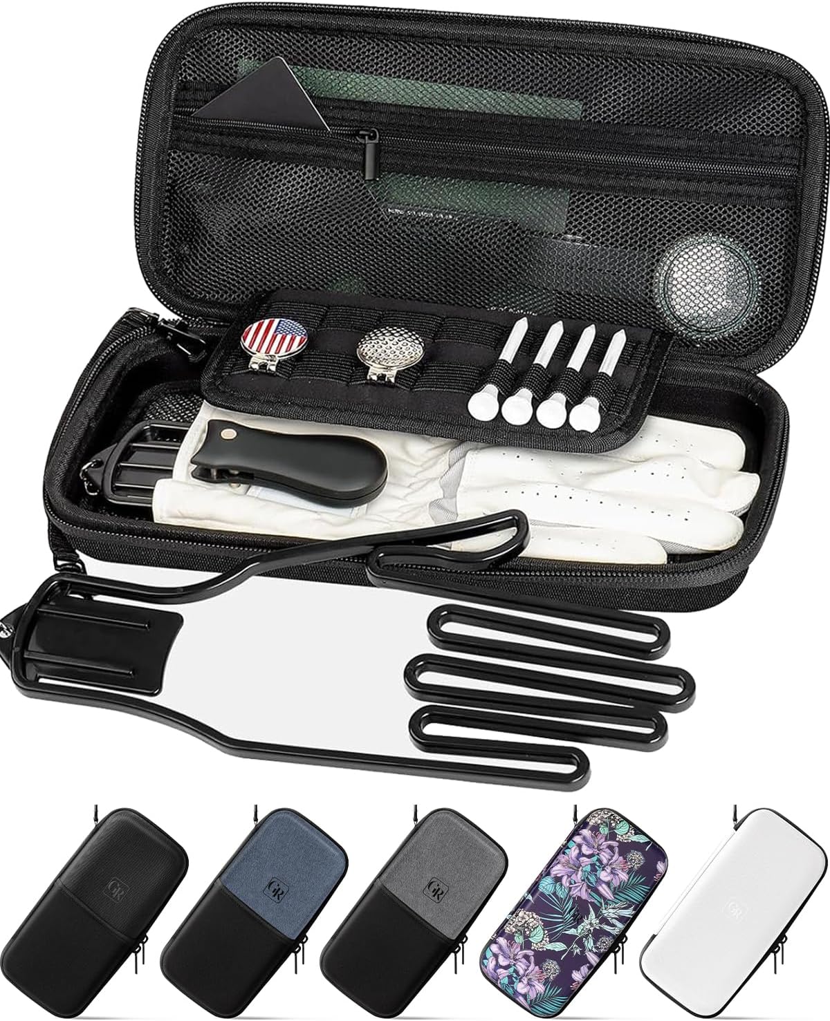 Active Carbon Fabric Odor - Absorbing Golf Glove Holder Case with Glove Shaper - Multifunctional Organizer for Phone, Tees, Divot Tool, Golf Gifts for Men & Women