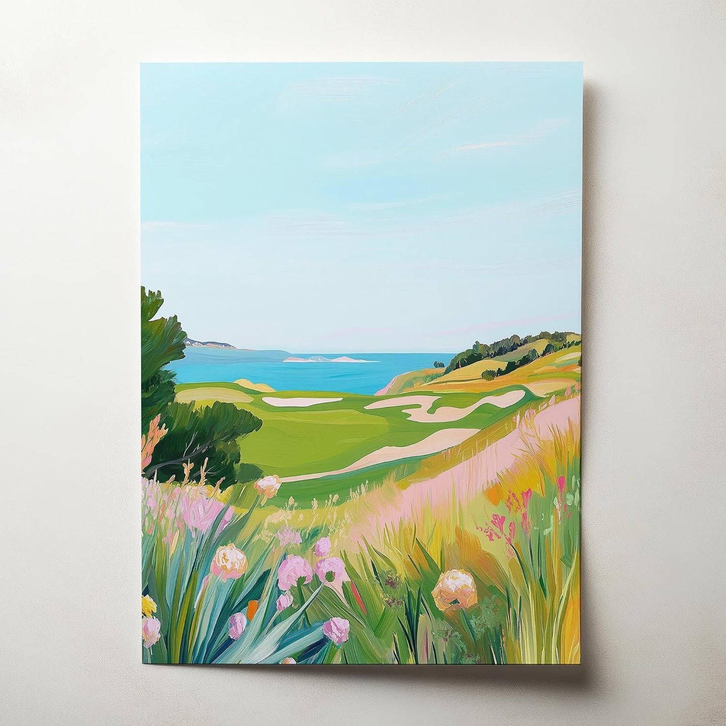 Golf Course Floral Pastel Art Print Posters - Premium Giclee Fine Art Prints - Golf Course Home Decor Posters, Golfer Art Prints for Home and Office Decor - Vintage Aesthetic, Ready to Frame