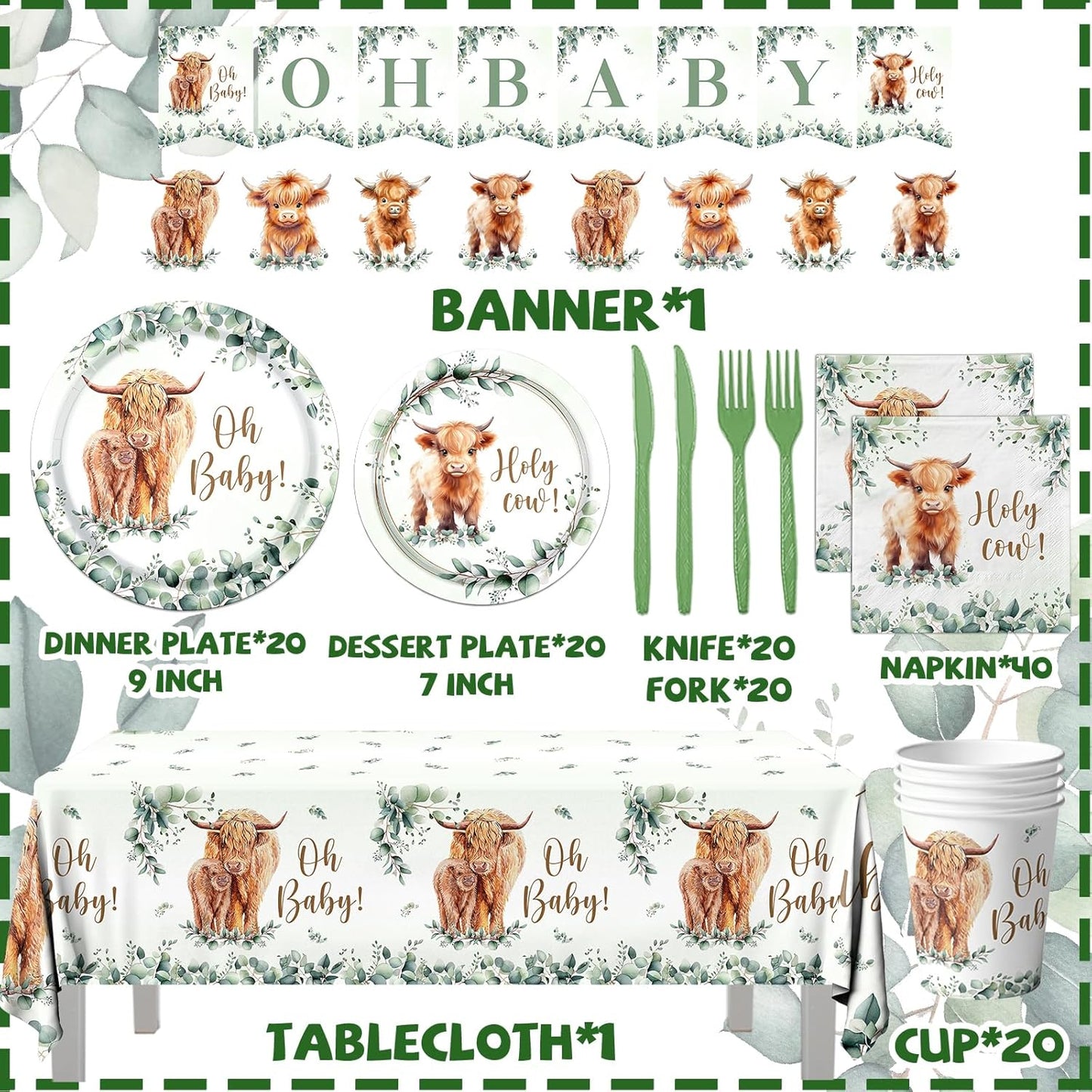 Highland Cow Birthday Decorations - 142Pcs Highland Cow Tableware Cow Plates and Napkins Western Theme Party Decorations for Birthday Baby Shower,Highland Cow Party Favors