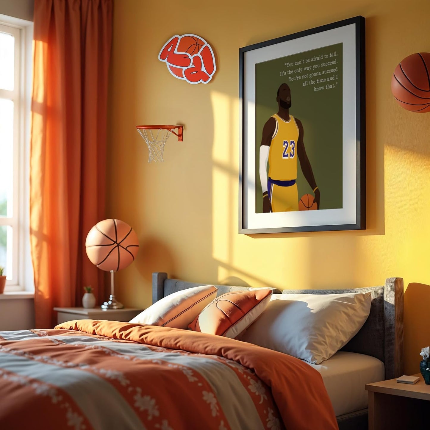 LOLUIS Motivational Basketball Superstar Hand-Drawn Artwork Sport Quote Wall Art Decorations (Unframed 16"x20", Basketball Player 3)