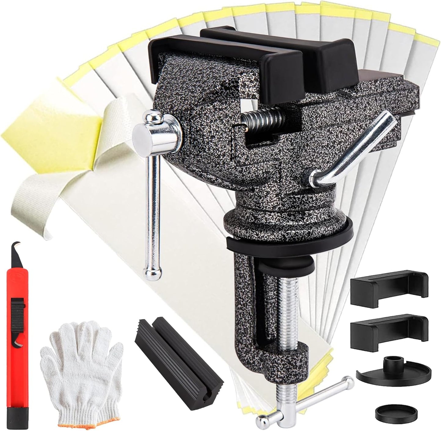 Golf Club Grip Vise Clamp Kit, 360° Swivel Portable Table Vise, Golf Club Calibration Tool, Club Grip Replacement Tool, Suitable for Golf Club Grips (No Solvent)