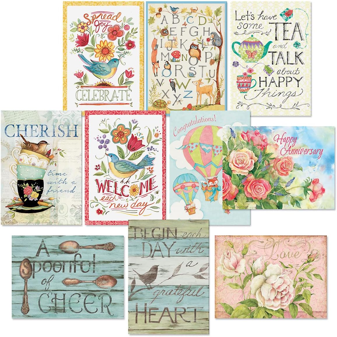 Current Sentiments All Occasion Value Pack-20 Cards With Envelopes,Celebration,Get Well,Sympathy,Birthday,Anniversary & Thinking of You Variety, Large 5" x 7" Assortment,10 Design Set by Susan Winget
