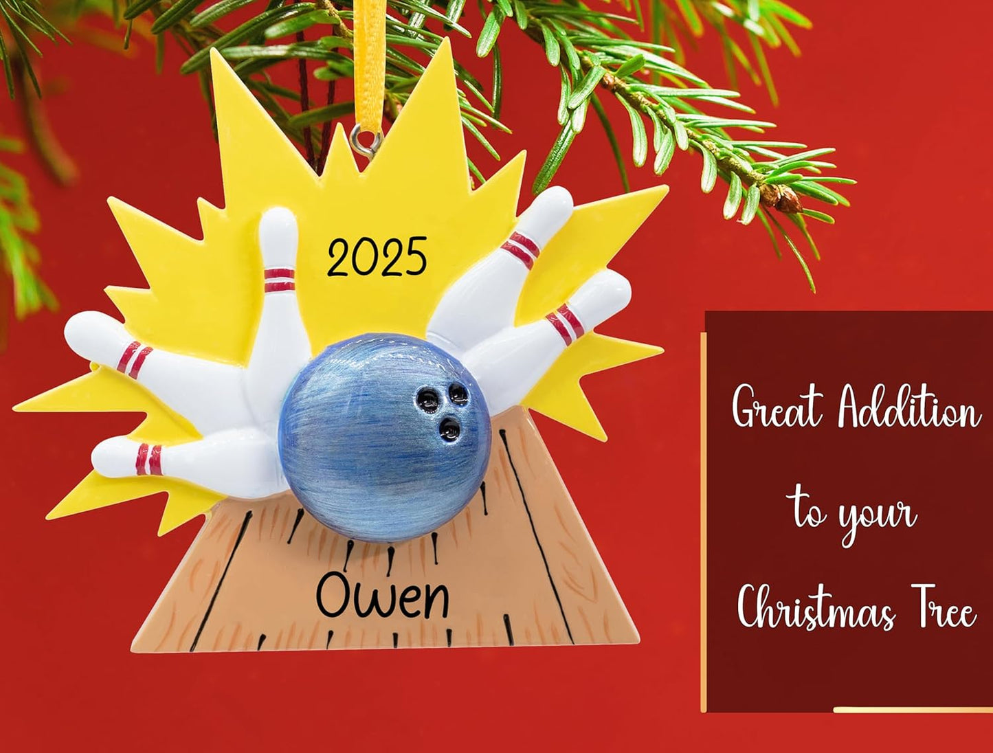 Personalized Bowling Christmas Ornament 2025 for Bowlers - Free Customization | Strike Knock Down Pins, Bowling Ball and Pins for Xmas Tree | Unique Keepsake - Custom Name & Year