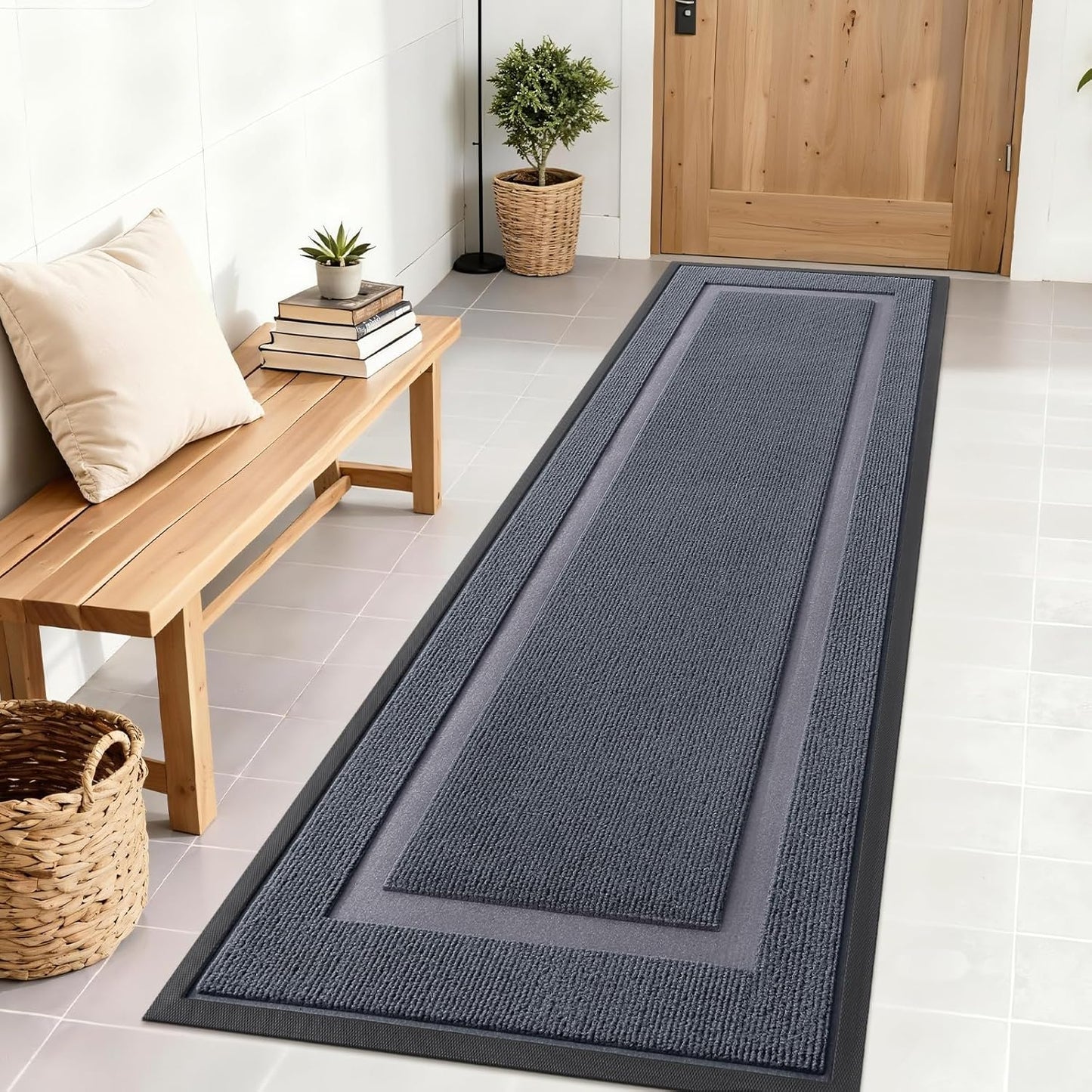 OLANLY Front Door Mat Indoor Outdoor Entrance, Waterproof All-Season, All-Weather Doormat, Sturdy Natural Rubber, Fade Resistant, Low Profile, Easy Clean Patio Porch Entryway Mat, 71x23, Light Grey