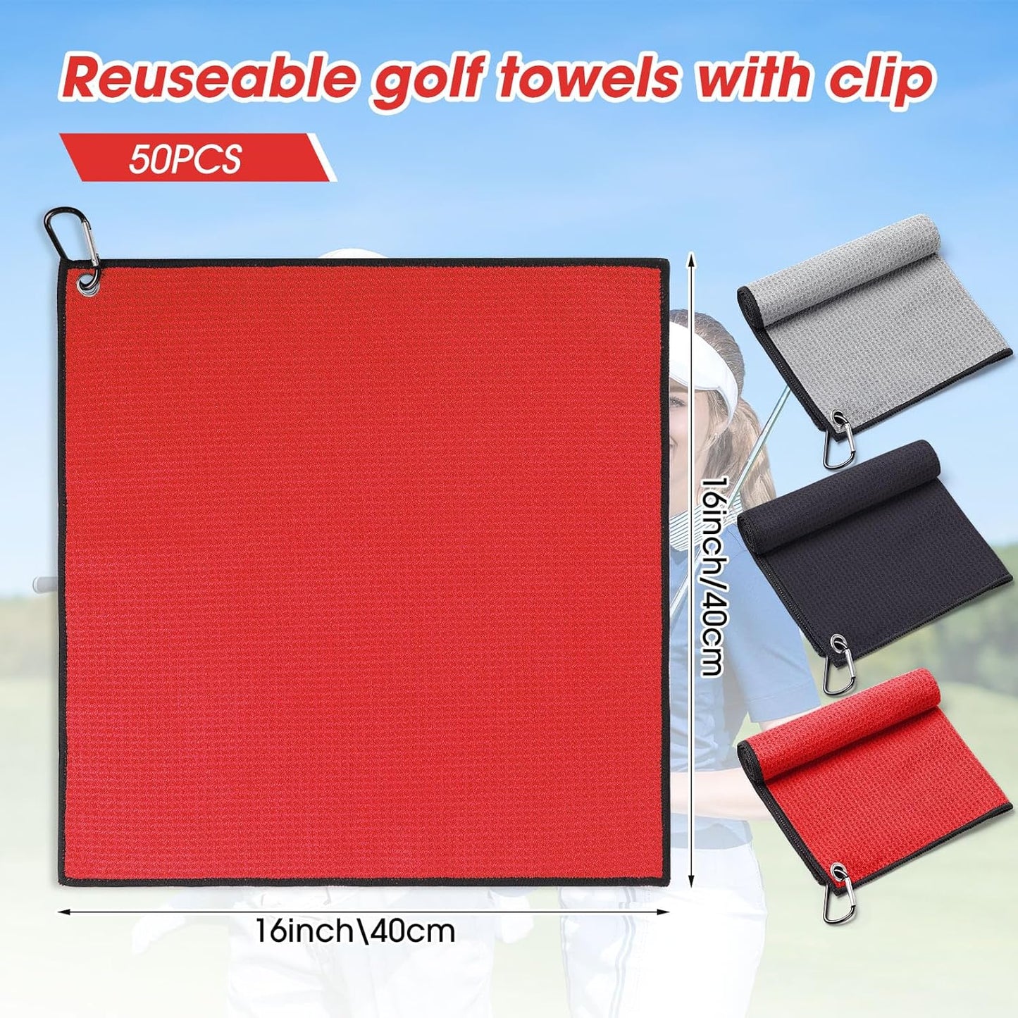 Batiyeer Golf Towels Bulk for Bags 16'' x 16'' Microfiber Waffle Pattern Golf Towel with Clipfor Mini Tournament, Club, Yoga, Fitness