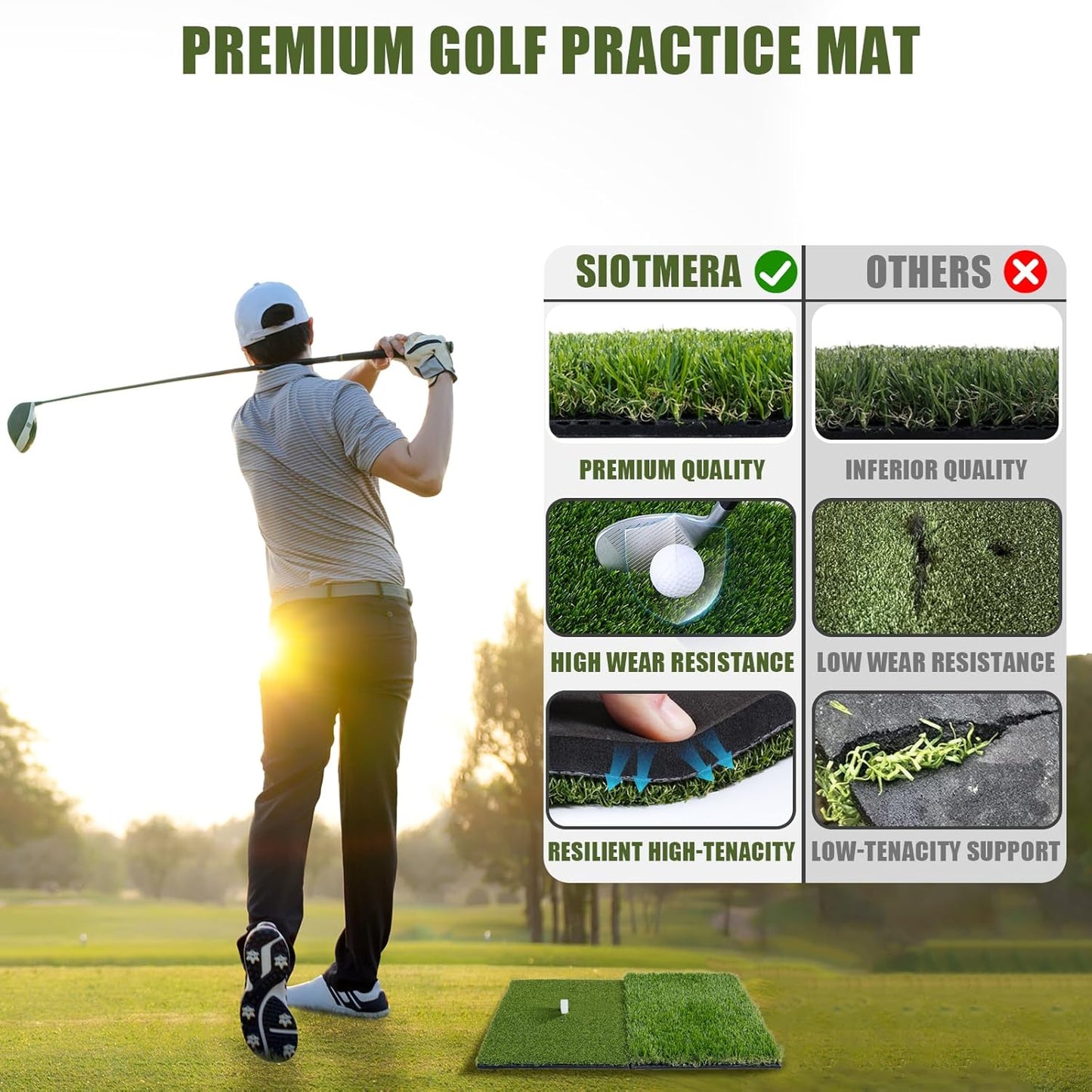 SIOTMERA 23x16IN & 5x4FT Golf Mat, Dual-Turf Golf Hitting Mat with High-Elasticity EVA Anti-Slip Bottom, Anti-Deformation,Reinforced Glue, Ideal for Swing,Chipping Practice,Indoor/Outdoor