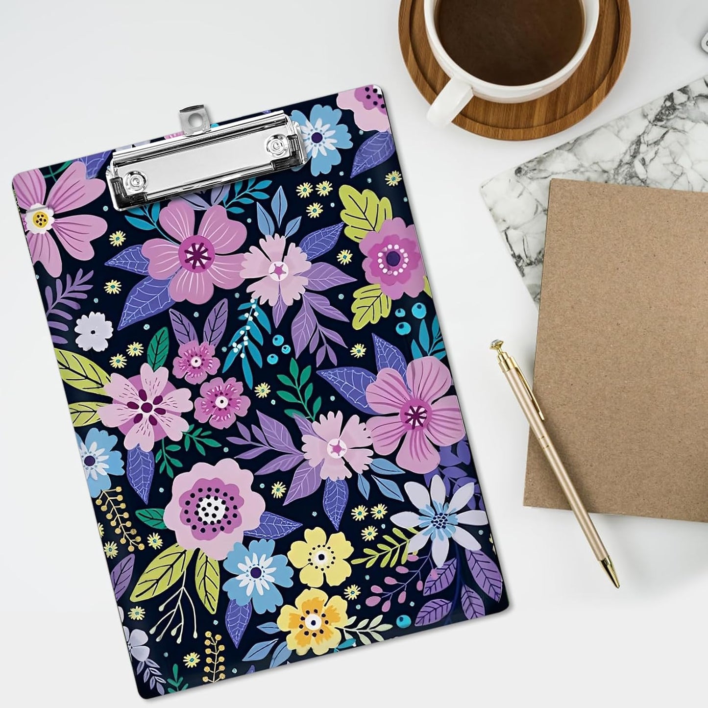 Plastic A4 Clipboards, Cute Fashion Clipboard Decorative, 12.2" x 8.7" Standard A4 Size Clipboards, Plastic Acrylic Clipboard for Teacher, Social Worker, Students,Women, Office Supplies(Flowers)