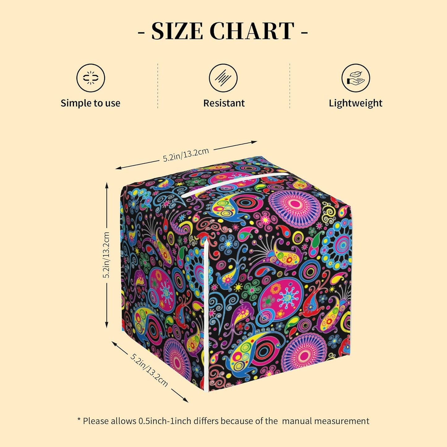 Tissue Box Cover Square,Boho Mandala Flowers and Paisley Tissue Box Holder Waterproof Leather Facial Paper Case Modern Home Decoration for Bedroom Dresser Night Stand Office Desk