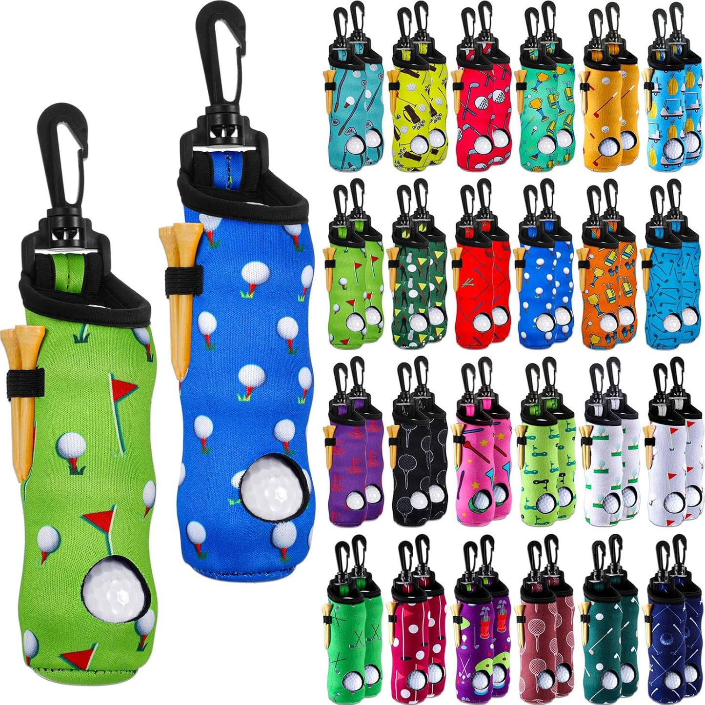 WILLBOND 48 Pcs Golf Ball Tee Holder Neoprene Golf Ball Pouch Golfs Balls Carry Bag Multicolor Portable Golfs Accessories for Men and Women, 24 Colors