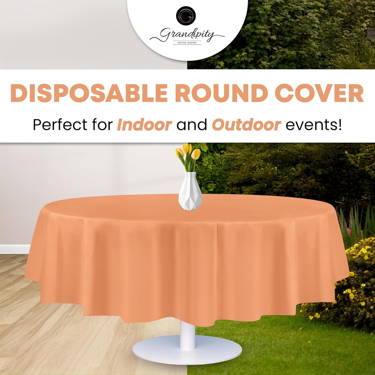 Grandipity Peach 12 Pack Premium Disposable Plastic Tablecloth 84" Inch Decorative Round Table Cover