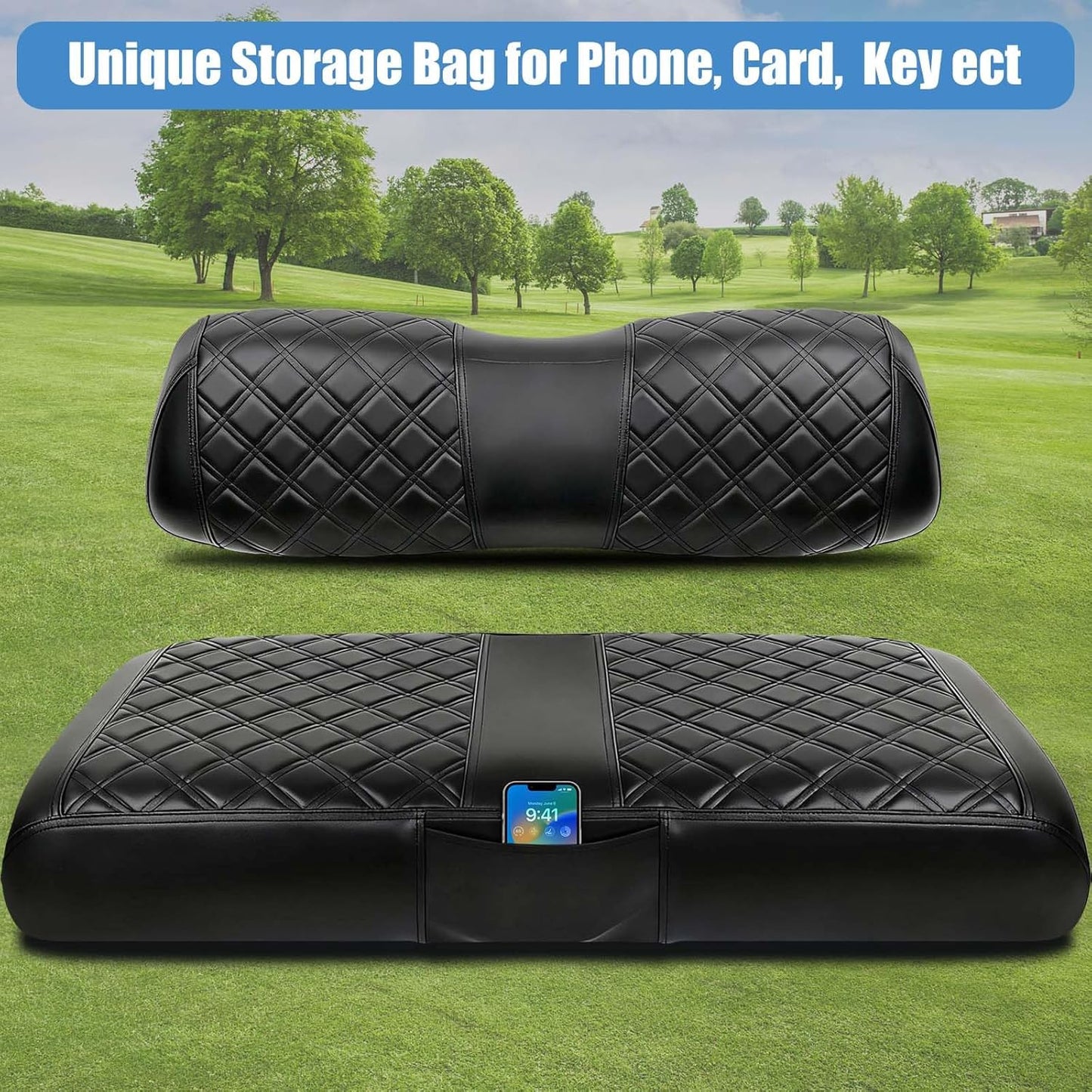 Club Car DS 2000.5-Up Seat Covers, Golf Cart Seat Covers for Club Car DS OEM Ordinary Seat, Front Seat Cover with Concave and Convex Design, Thick Vinyl Leather Comfortable/Breathable