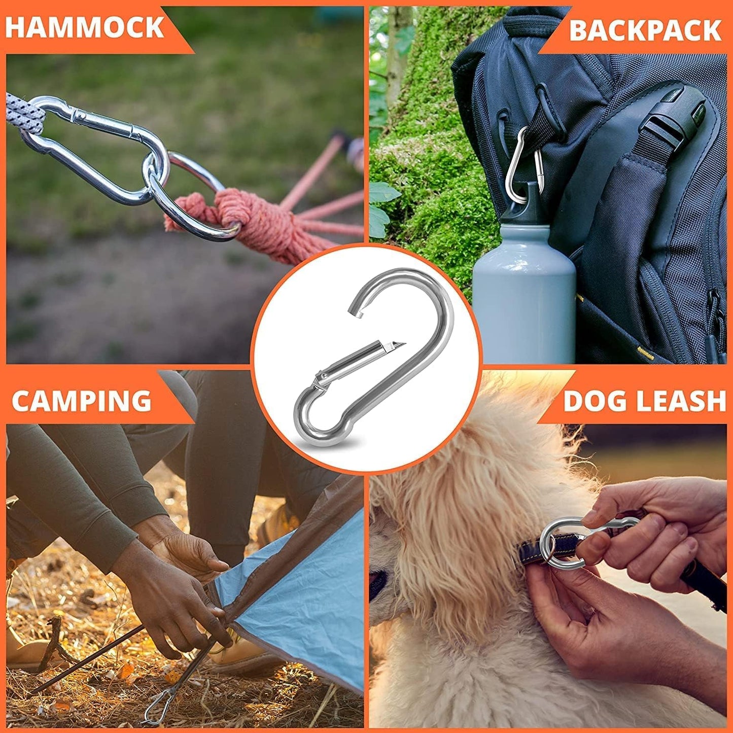 Large Spring Snap Hook Carabiner, 304 Stainless Steel Heavy Duty Carabiners Clip, Stainless Steel Spring Snaps Hooks Carabiners Outdoor