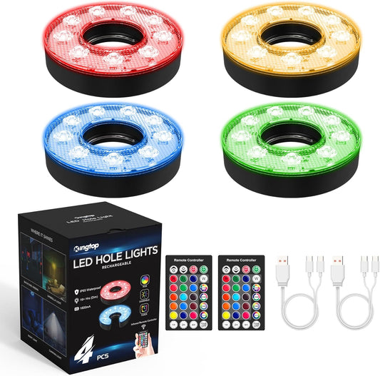 KINGTOP Rechargeable LED Golf Hole Light - Waterproof, Focused Illumination Lens, Remote-Controlled, Perfect for Backyard Night Golf Practice Putting Green Cup Lights, Camping, Outdoor Party