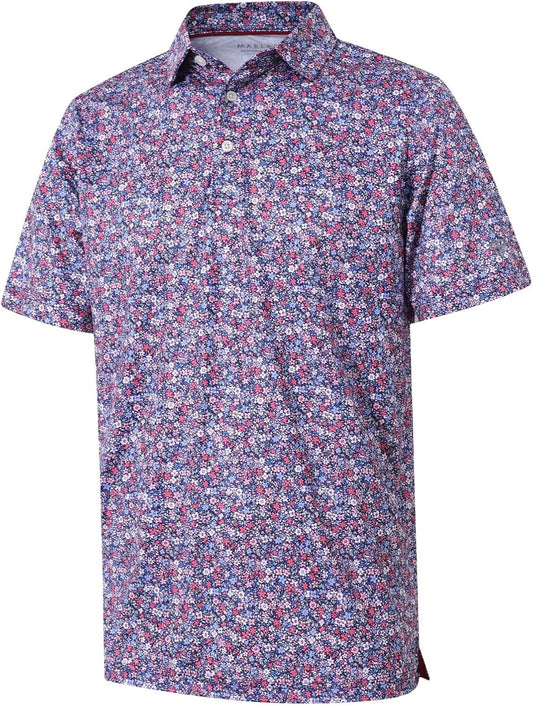 Golf Shirts for Men Dry Fit Short Sleeve Print Performance Moisture Wicking Polo Shirt