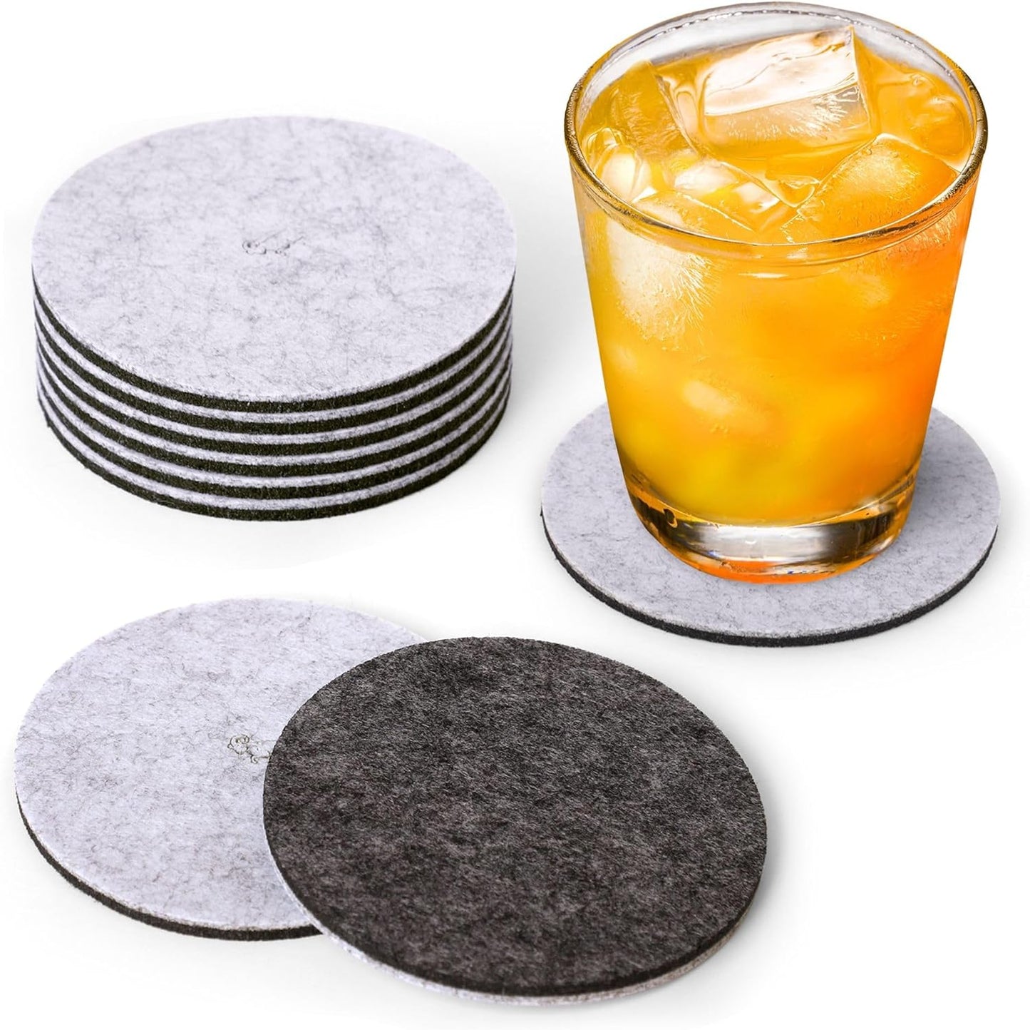 A&A Wonders Premium Felt Coasters for Drink, Two-Tone Reversible, Absorbent Felt Protects Furniture, Table, Anti Slip, Suitable for Drinks & All Table Types (Light Gray/Dark Gray, Circle 6 Pack)