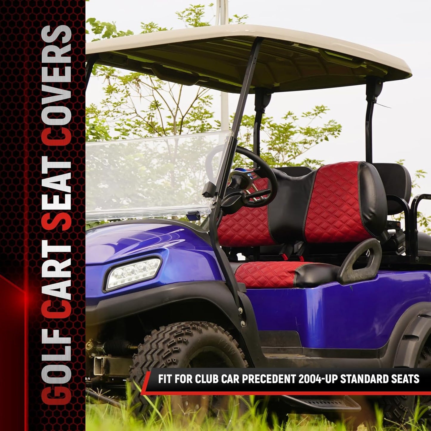 Golf Cart Seat Covers for Club Car Precedent/Onward/Tempo 2004+ Front OEM Universal Seat Cushion, Marine Grade Vinyl Leather Club Car Seat Covers/Easy to Install-Deep Red (2PCS)