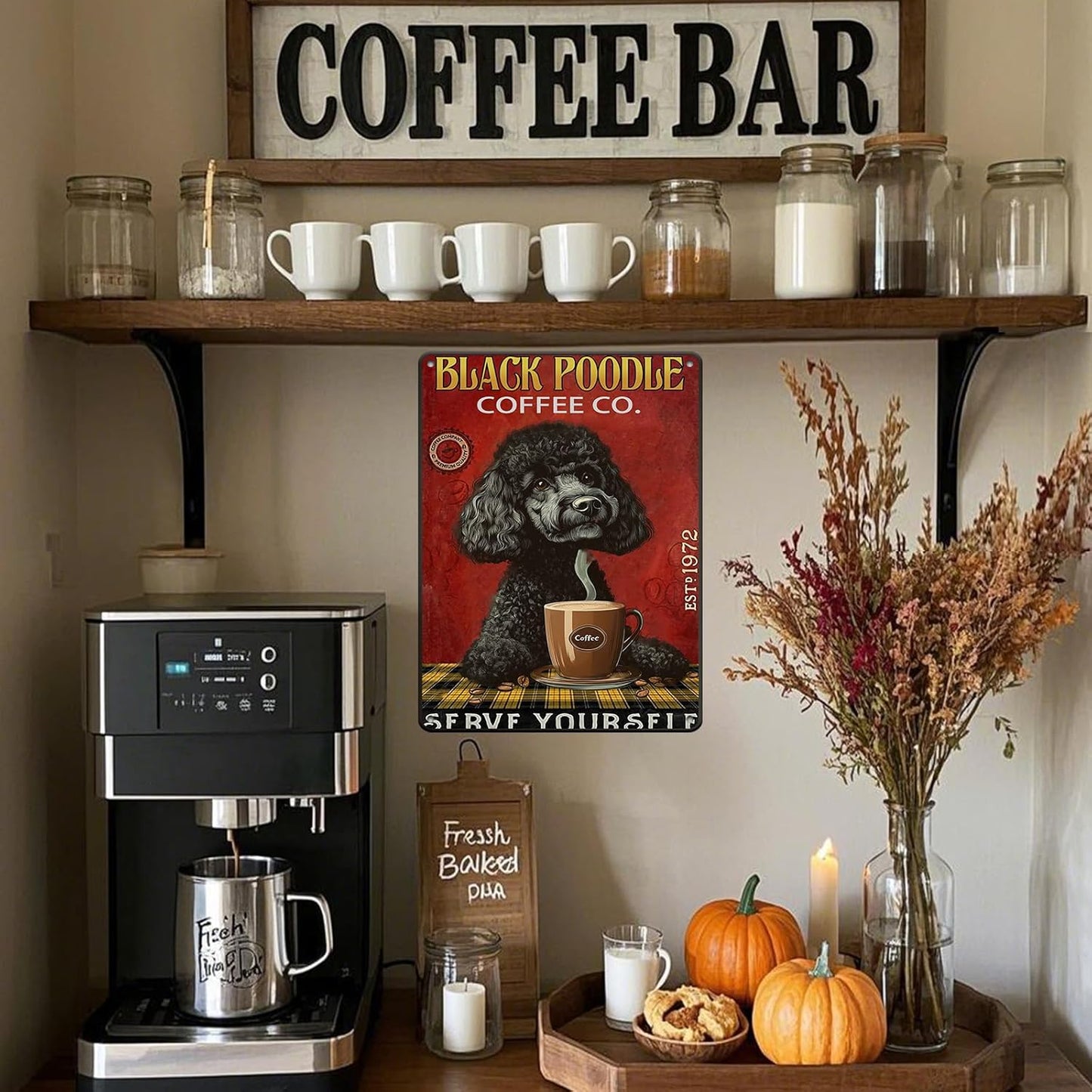Retro Metal Tin Sign Coffee Company Black Poodle Sign For Outdoor & Indoor Wall Poster Home Bar Shop Decorations Coffee Vintage Sign Gift Poster 12x16 Inch