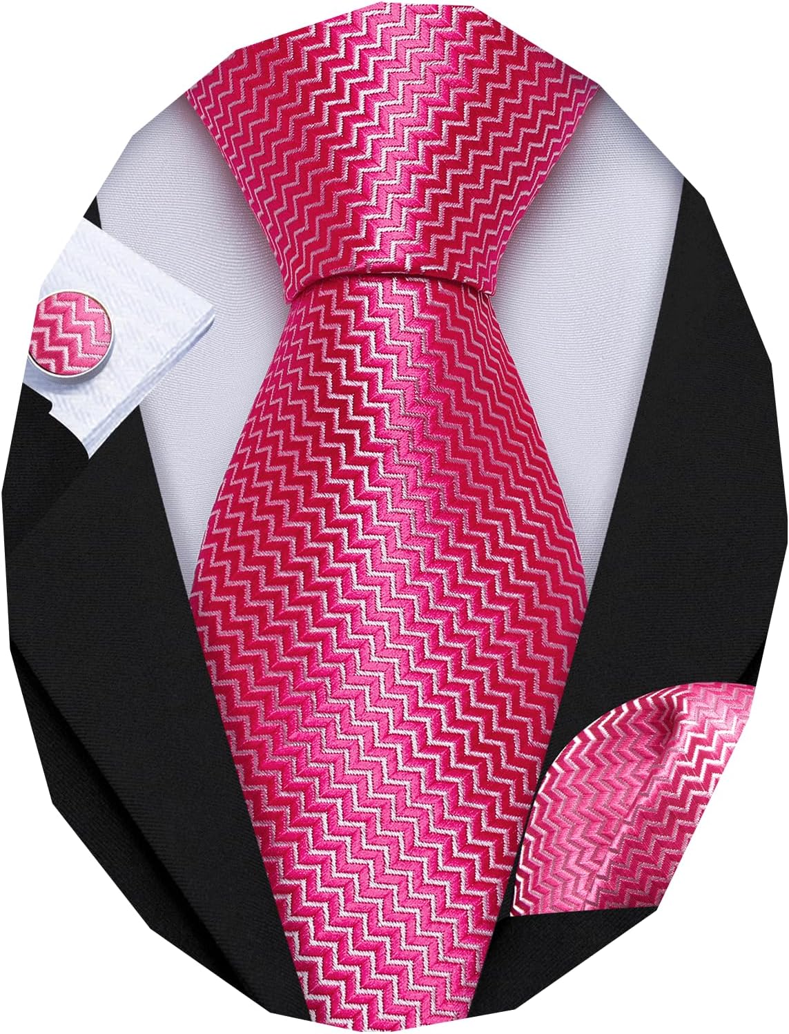 Barry.Wang Designer Classic Ties for Men Set Formal Pocket Square Cufflink Check Plaid