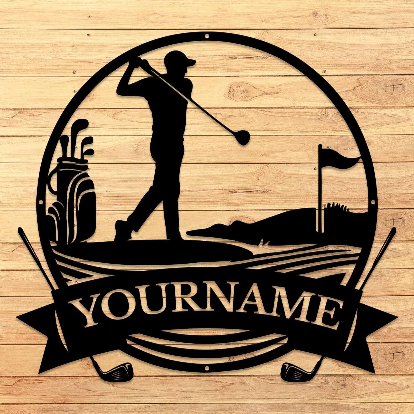 Golf Art Metal Signs,Custom Golf Metal Name Signs,Personalized Golf Signs,Black Golf Metal Wall Art Signs,Golfball Home Outdoor Metal Signs (Style E)