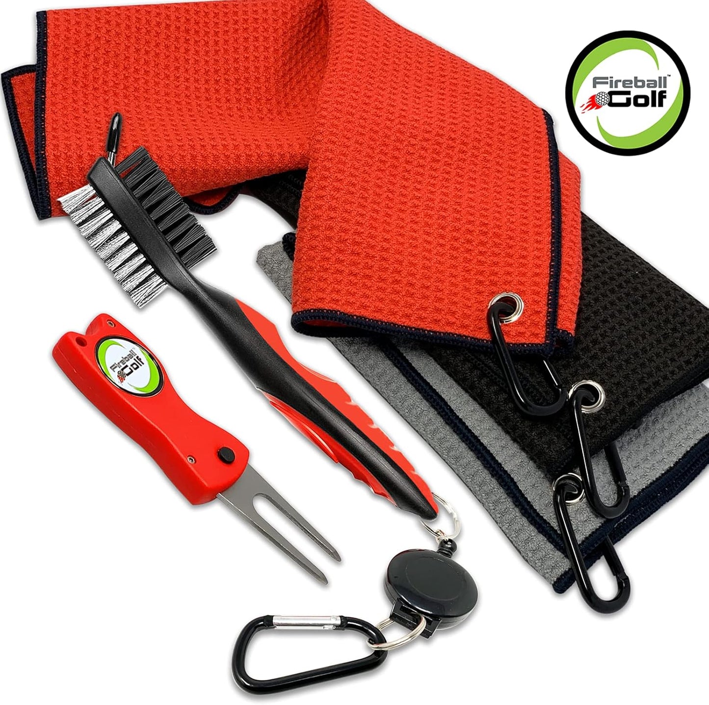 Towel Gifts and Accessories Set (Many Colors) - 3 Golf Towels, Golf Divot Tool, Ball Marker, and Golf Cleaning Brush, Golf Gifts for Men, Women, Children