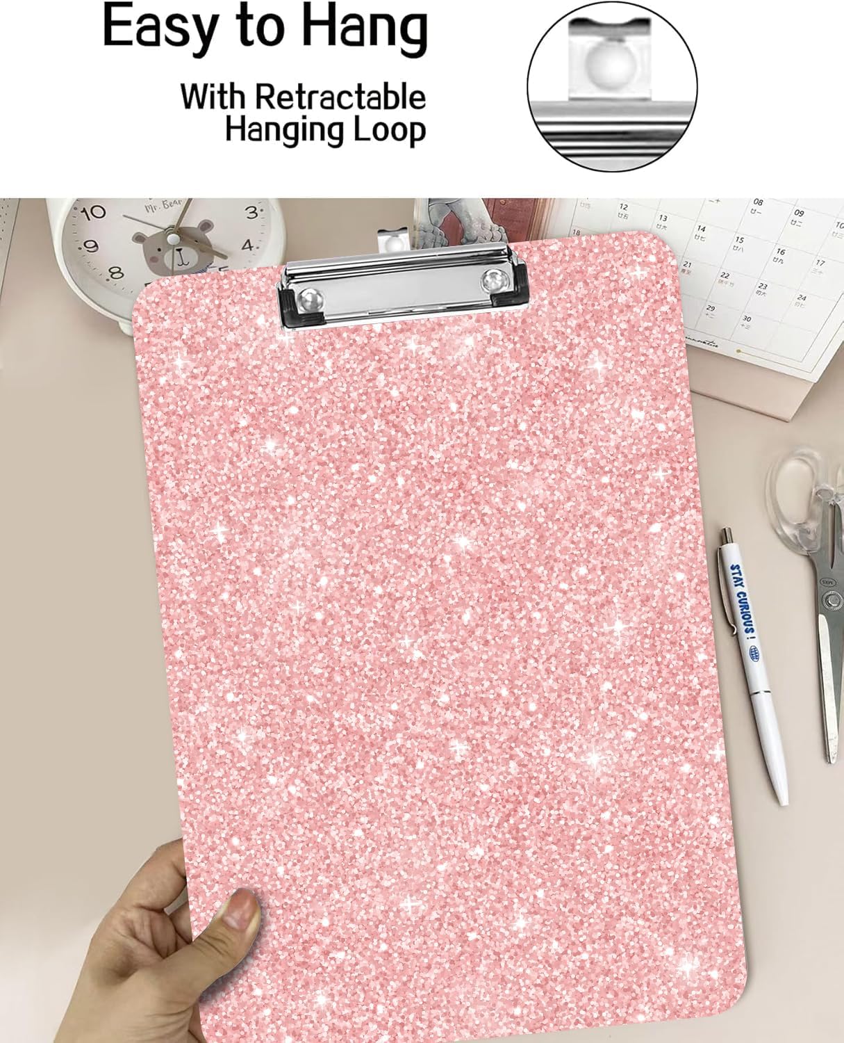 Fashion A4 Clipboard, Standard Letter Size 9" x 12.5", Decorative Wooden Clipboard with Low Profile Metal Clip for Office, School, Teachers, and Students, Rose Gold