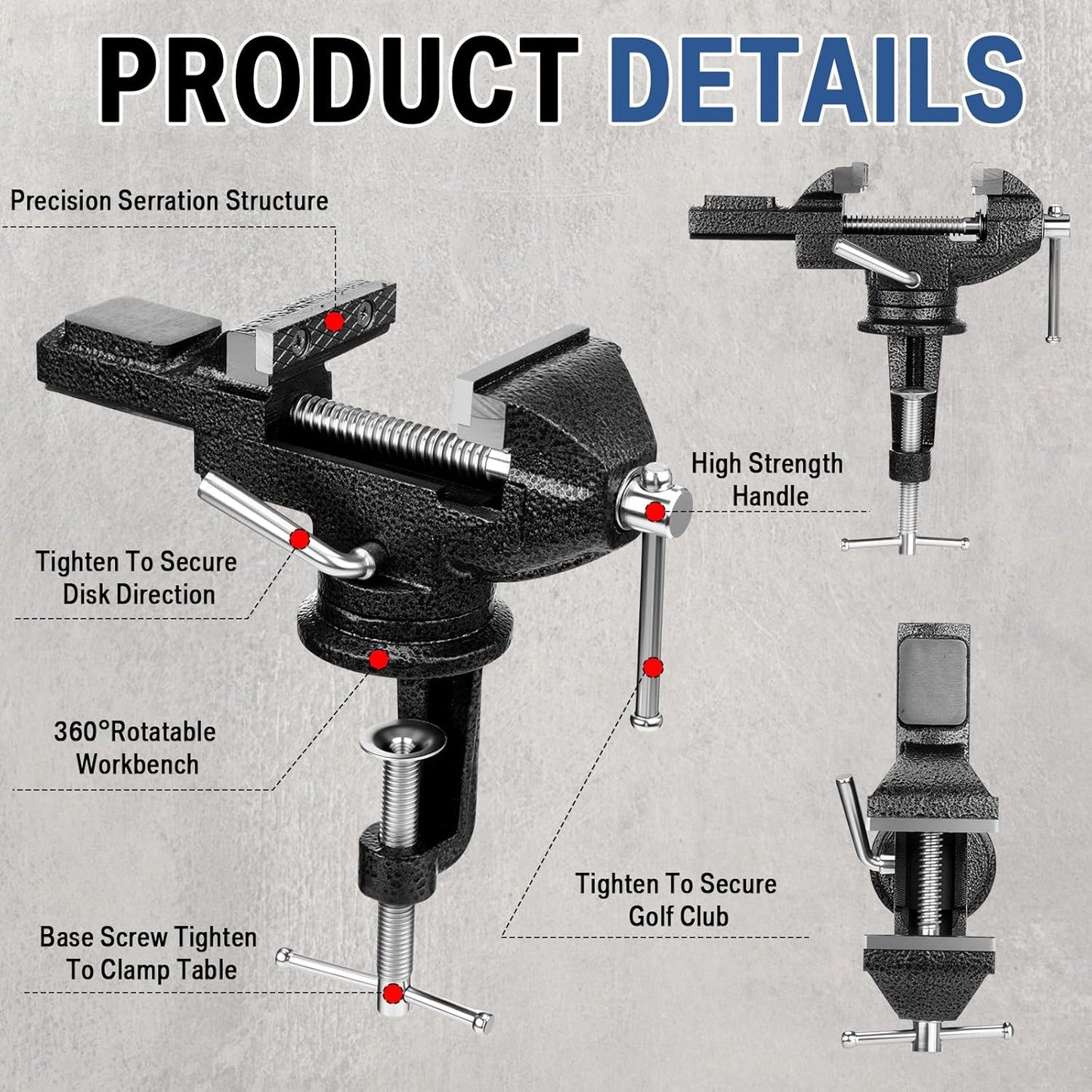 Lasnten Golf Club Regripping Kit 360° Swivel Table Vise 26 Double-Sided Tapes Rubber Sleeve & Gloves, Grip Remover, Hook Knife, No Solvent Grip Needed Portable Golf Tool