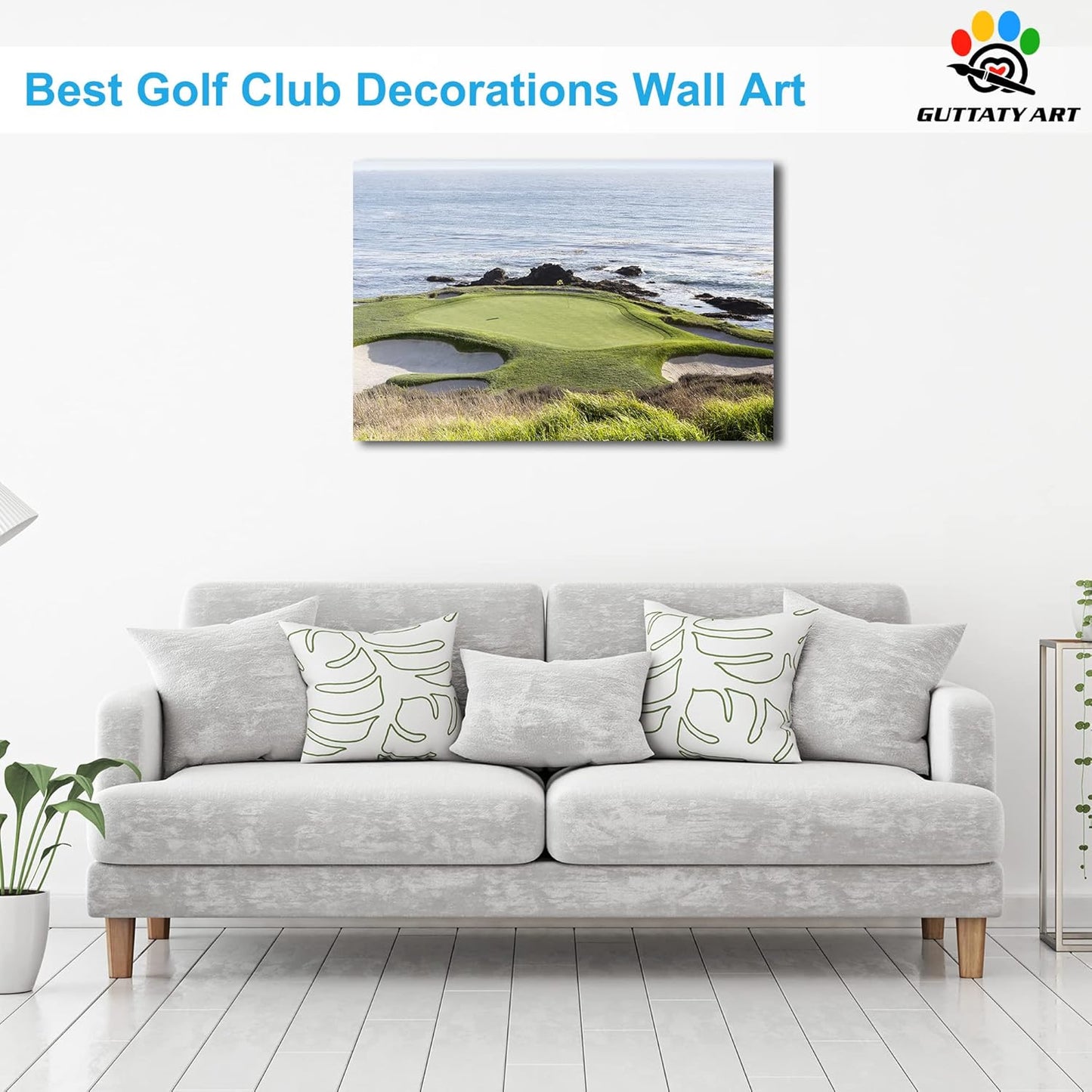 Pebble Beach Golf Course Canvas Wall Art, Modern Pebble Golf Links Picture for Living Room Wall Decor, Golf Poster Prints for Gym Home Decor, Framed Artwork for Office Bathroom Decor 24x36 Inches