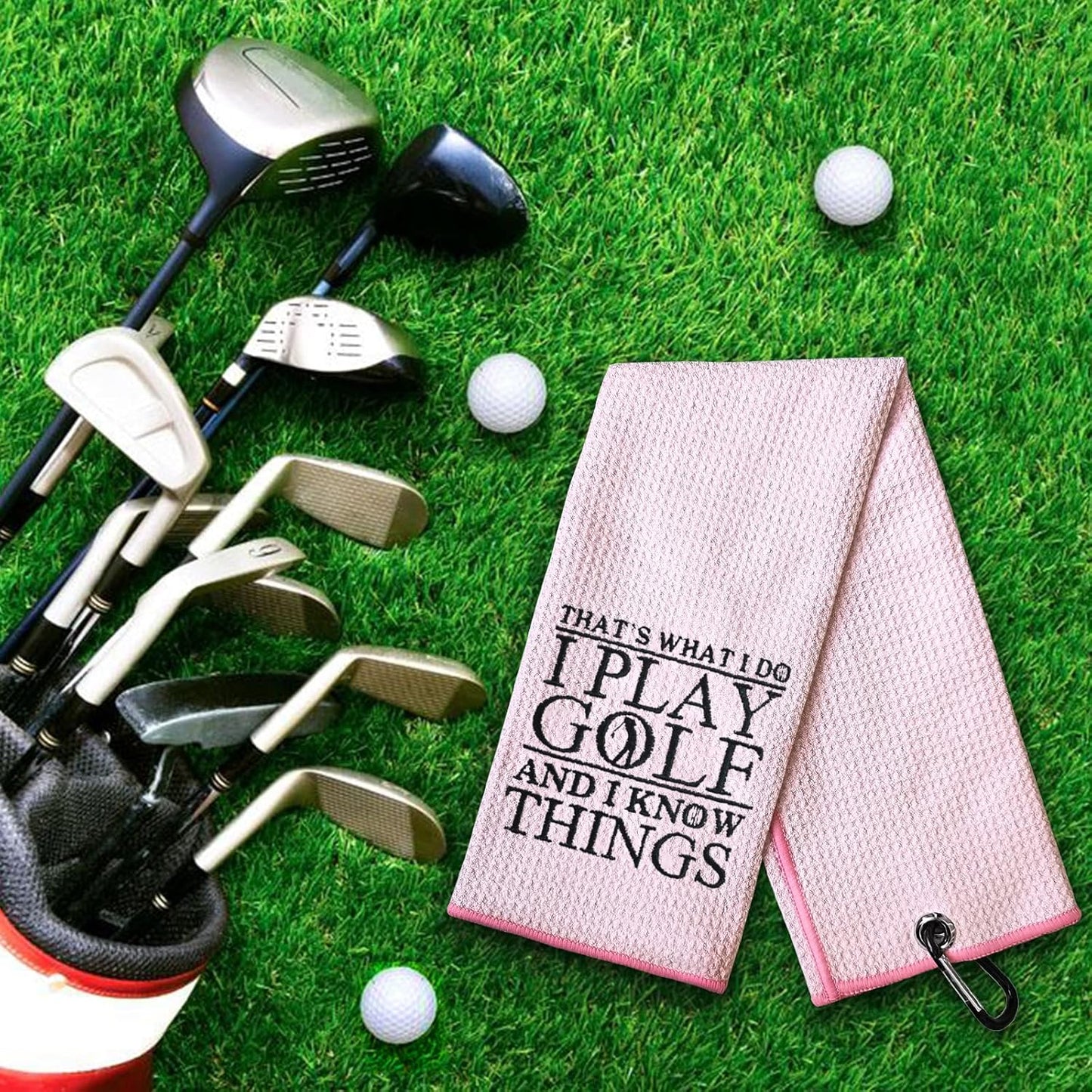 DYJYBMY Pink Golf Towel, Microfiber Golf Towels with Clip, Embroidered Golf Gift for Men, Women or Retired Coworker