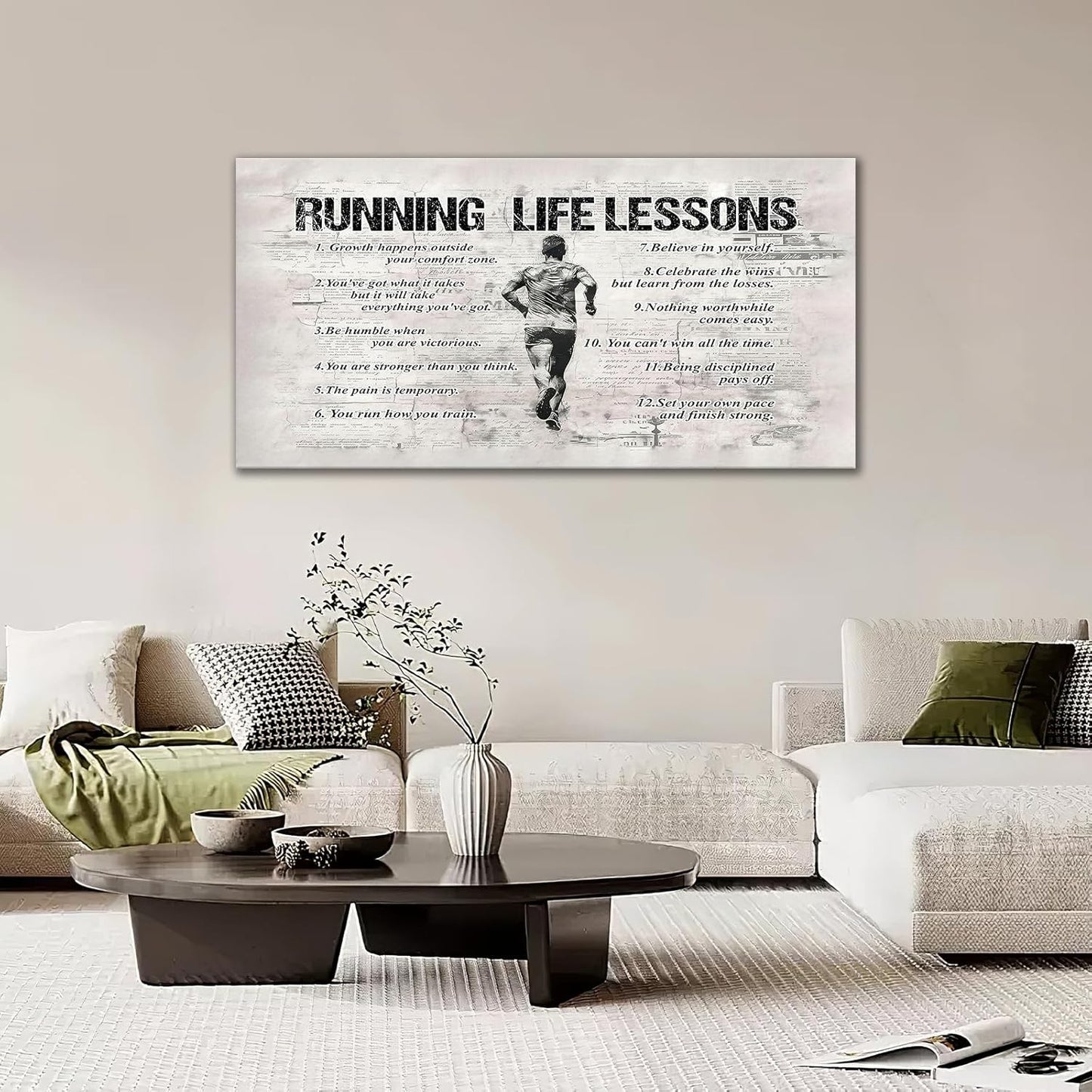 Running Sports Wall Art for Living Room - Large Size Life Lessons Decor Sign - Retro Canvas Prints Inspirational Pictures Painting Artwork - Home Decoration for Master Bedroom 60"X30"