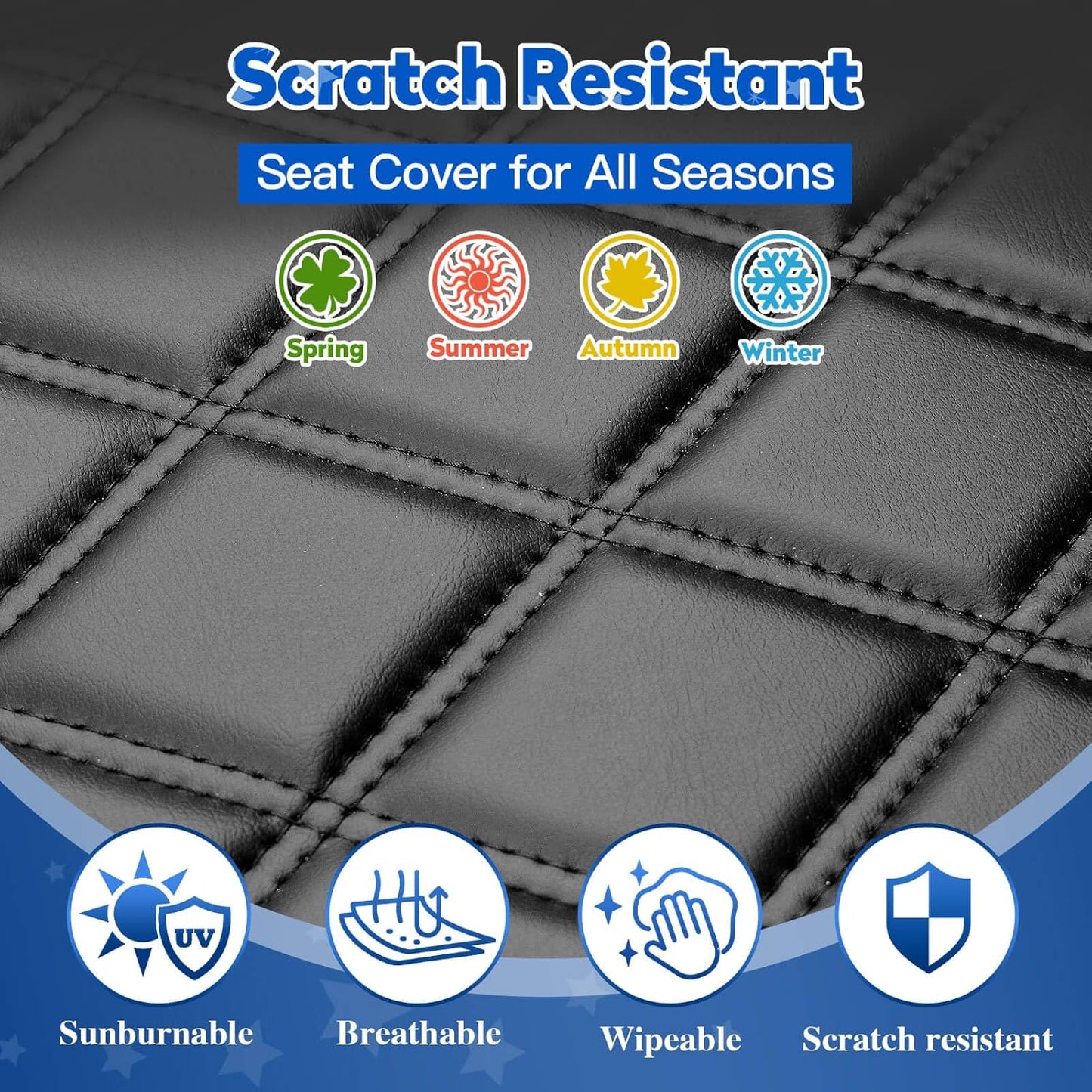 NOKINS 4PCS Golf Cart Diamond Seat Covers Kit, Front and Rear Seat Covers Fits Club Car DS 2000.5-Up Standard Seat Cushion, Club Car DS Vinyl Seat Covers Accessories(Black&Black Stitching)