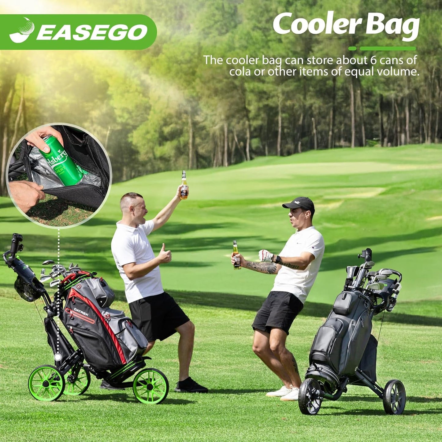 Golf Push Cart 3 Wheel : Golf Bag Cart Foldable with Phone Holder/Cup/Umbrella Holder Compact Golf Pull Carts Quick Fold Golf Caddy Push Carts with Large Wheelbase for Different Terrain