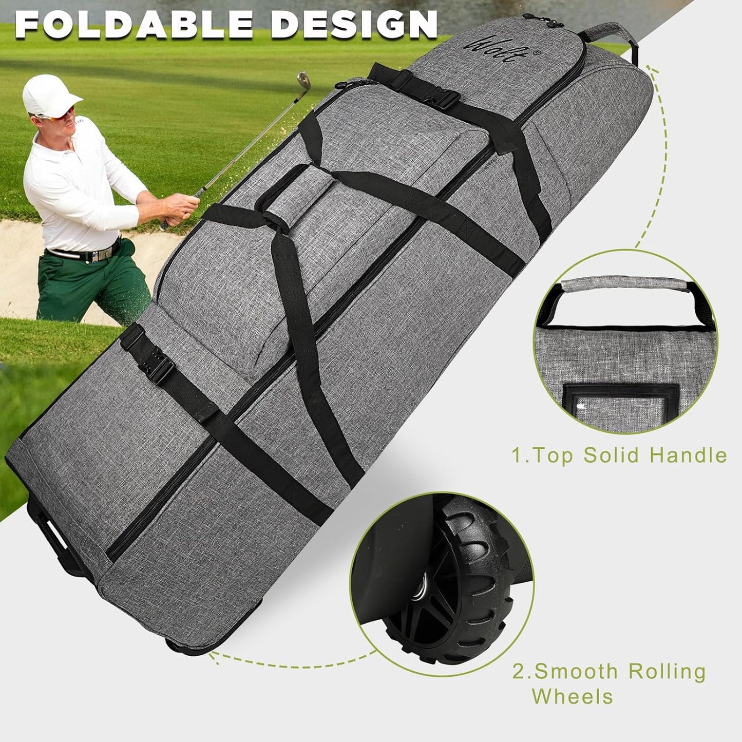 WOLT Golf Travel Bag with Anti-Impact Support System - Soft Padded Golf Travel Case for Airlines, Golf Travel Cover with Wheels