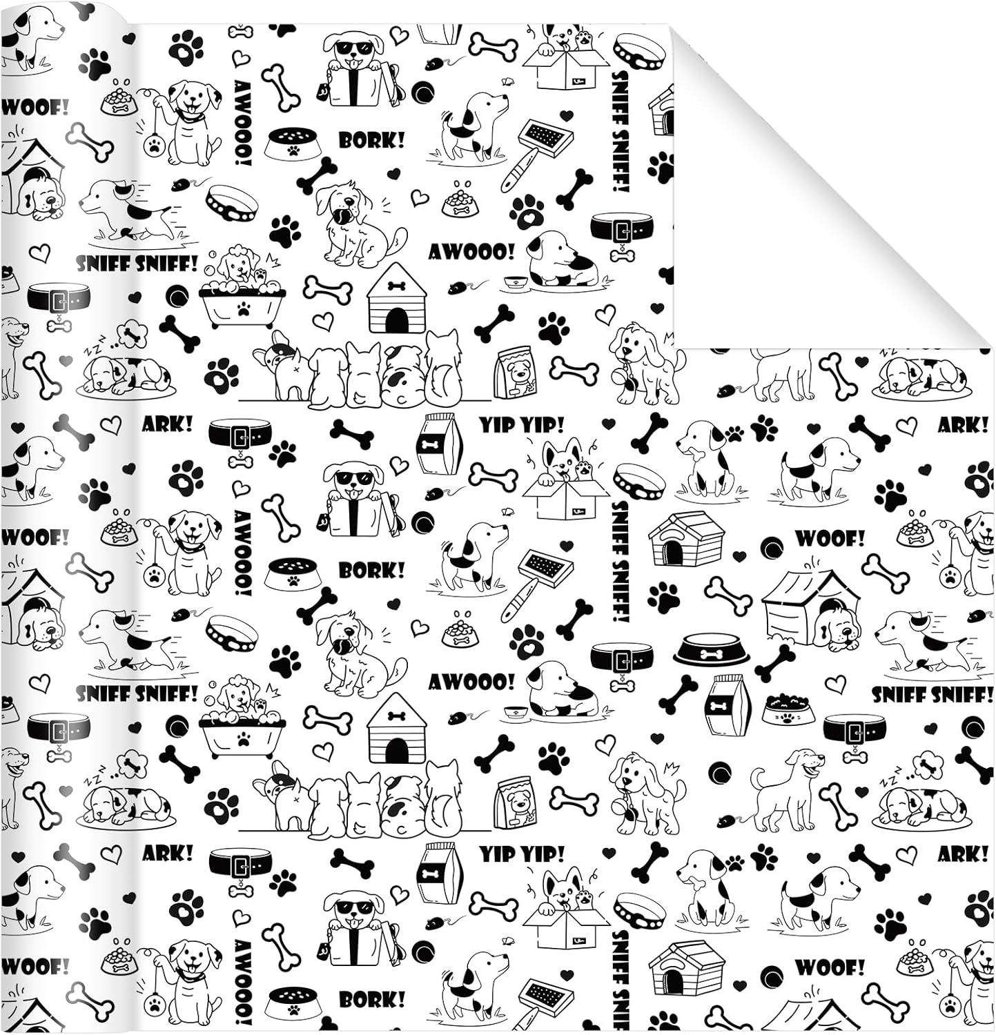 Dog Wrapping Paper Roll - Puppy Theme Gift Wrap Black&White Paws Gift Packing Paper for Pet Parties,Birthdays,Adoption Celebrations,17Inch x16.4Feet
