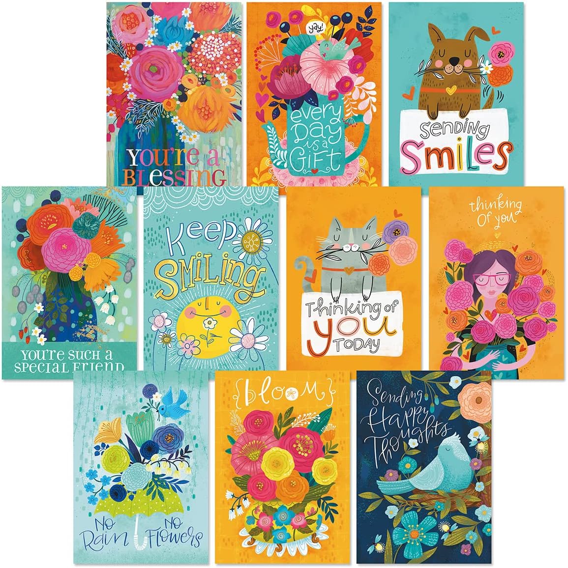 Current Warm Wishes Thinking of You Friendship Greeting Card Set - Value Pack of 20 Cards With White Envelopes for Friends & Family, 10 Designs, Large 5" x 7" Assortment