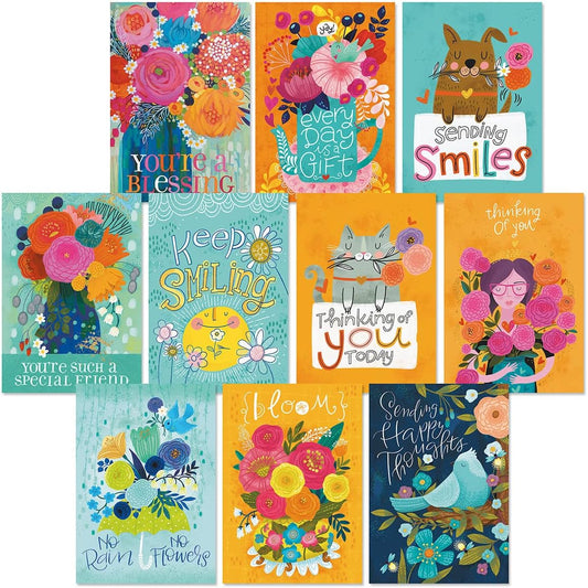 Current Warm Wishes Thinking of You Friendship Greeting Card Set - Value Pack of 20 Cards With White Envelopes for Friends & Family, 10 Designs, Large 5" x 7" Assortment